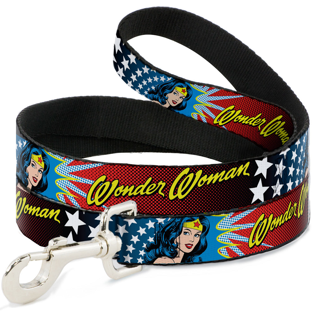 Dog Leash - Wonder Woman Face w/Stars Dog Leashes DC Comics