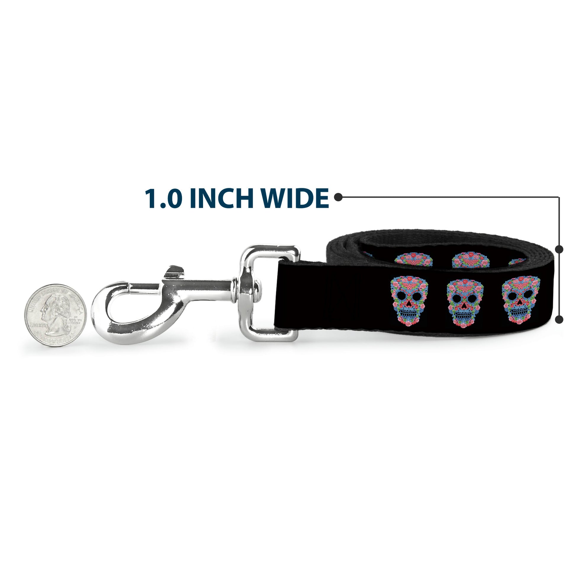 Dog Leash - Wonder Woman Floral Skull Black/Multi Pastel Dog Leashes DC Comics