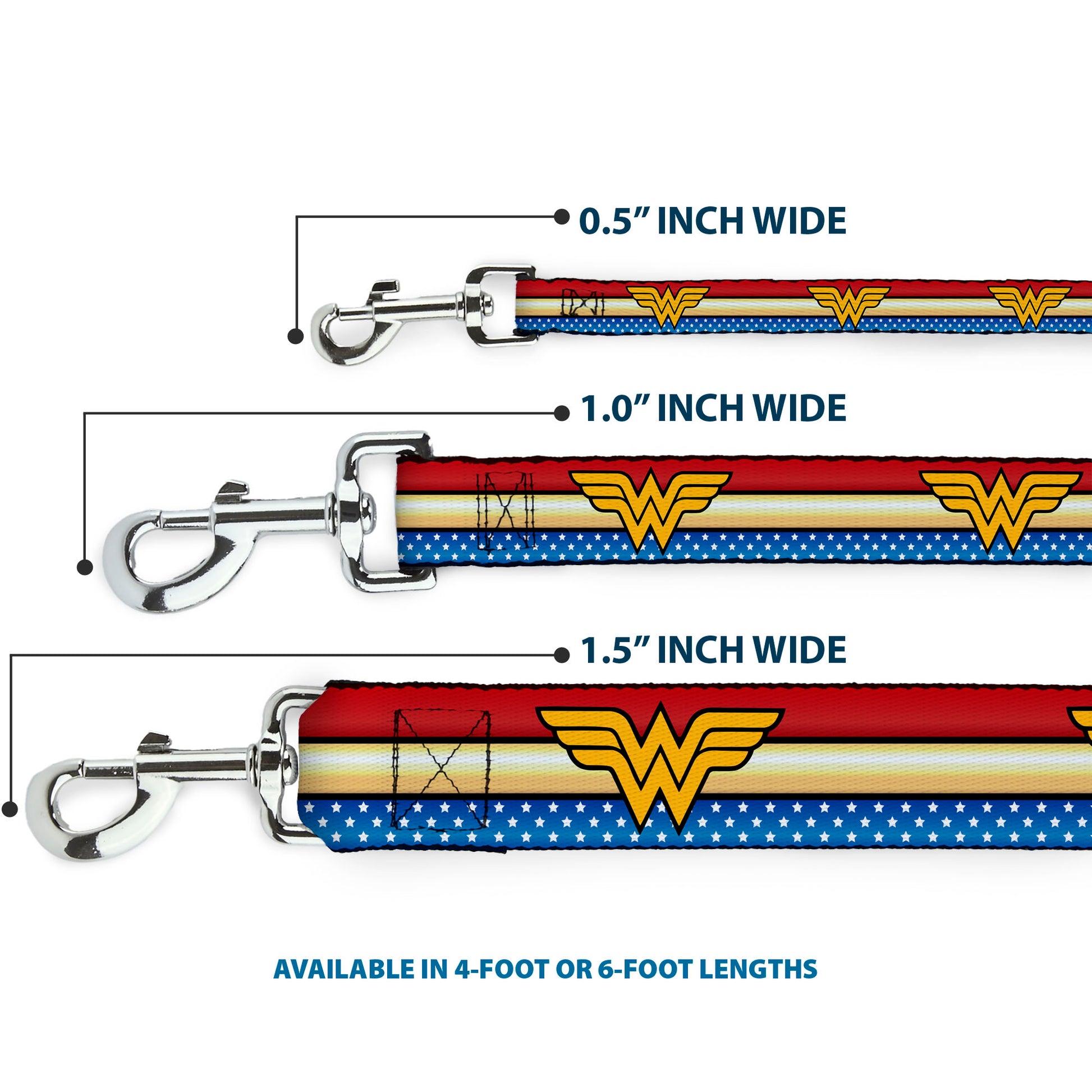 Dog Leash - Wonder Woman Logo Stripe/Stars Red/Gold/Blue/White Dog Leashes DC Comics