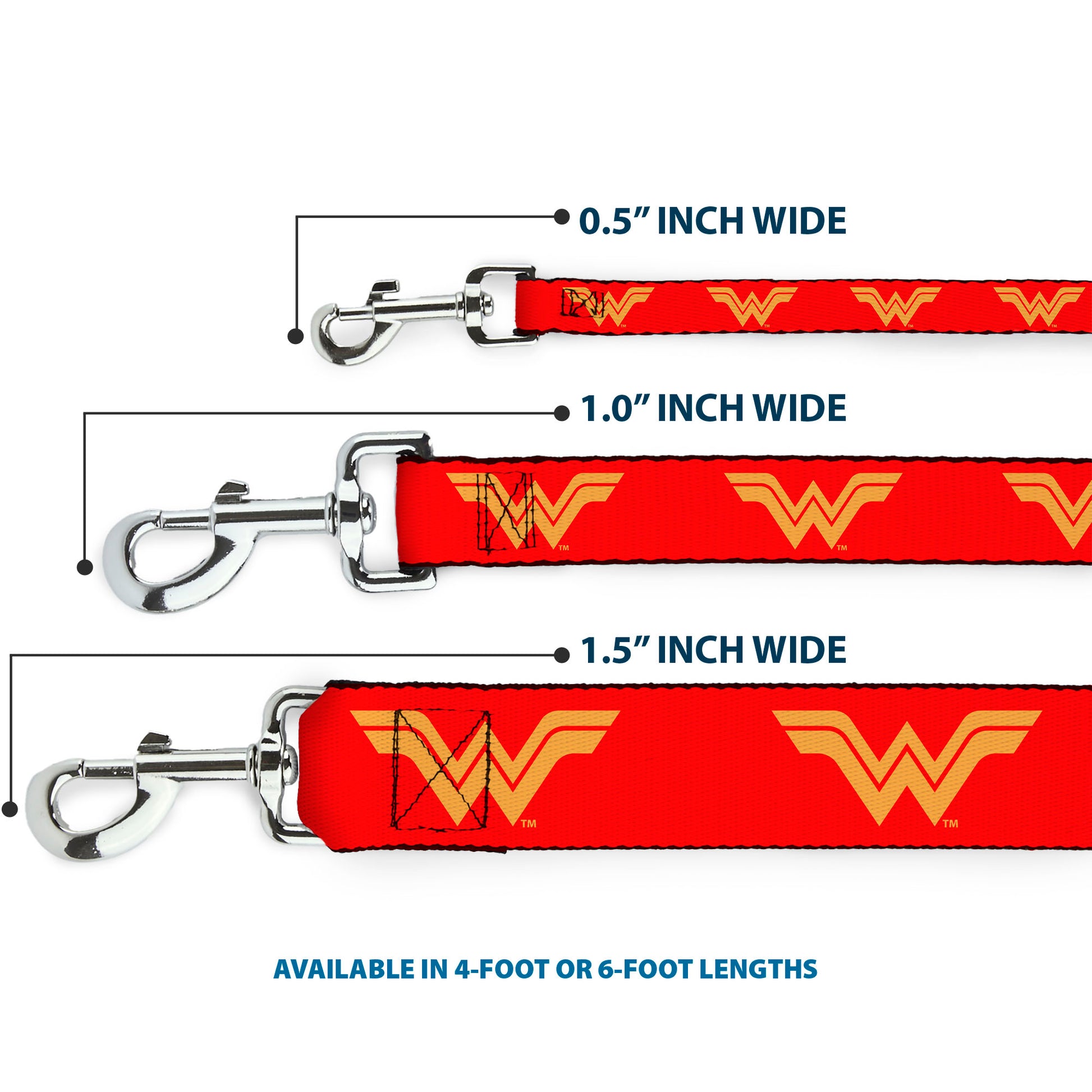 Dog Leash - DC League of Super-Pets Wonder Woman Logo Red/Yellow Dog Leashes DC Comics