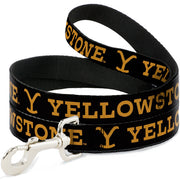 Dog Leash - YELLOWSTONE Text and Y Logo Weathered Black/Orange Dog Leashes Yellowstone