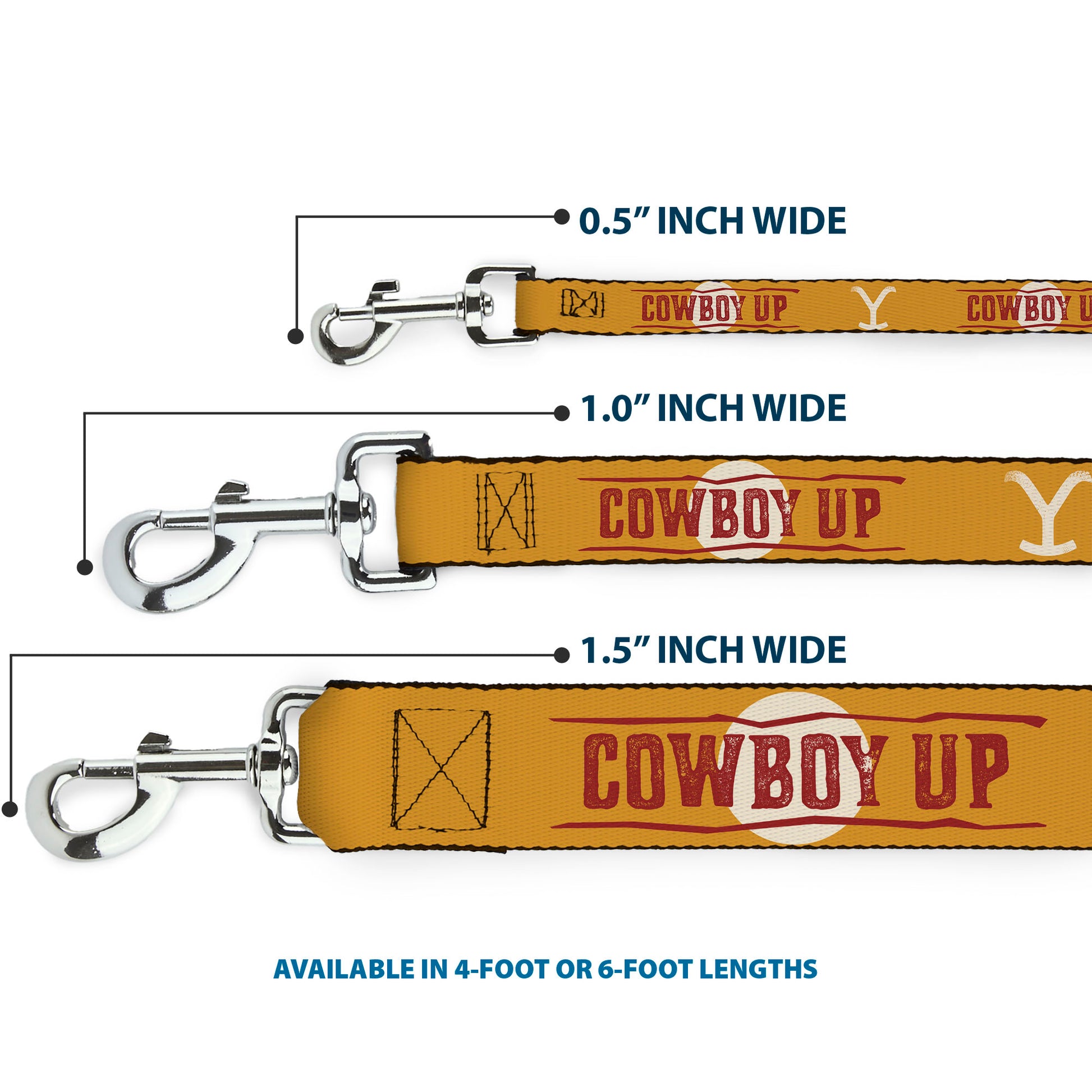 Dog Leash - Yellowstone Y Logo COWBOY UP Text Yellow/Red/White Dog Leashes Yellowstone