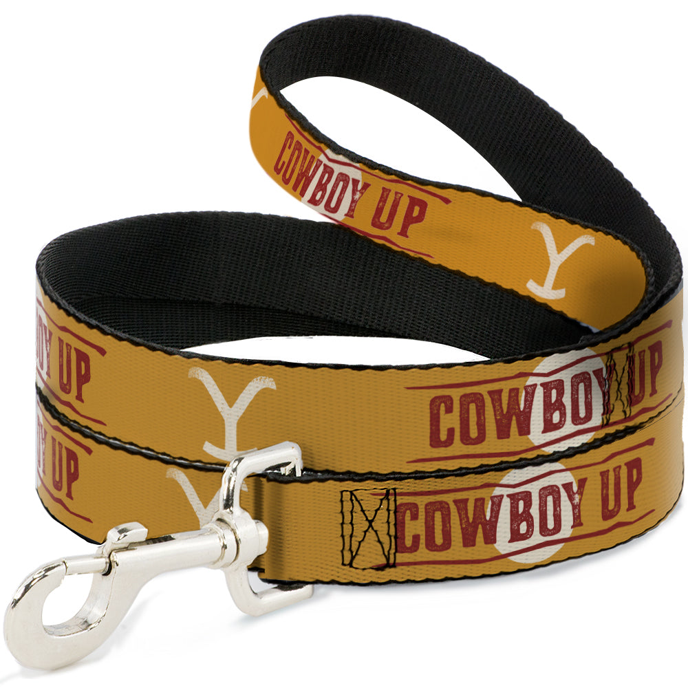 Dog Leash - Yellowstone Y Logo COWBOY UP Text Yellow/Red/White Dog Leashes Yellowstone