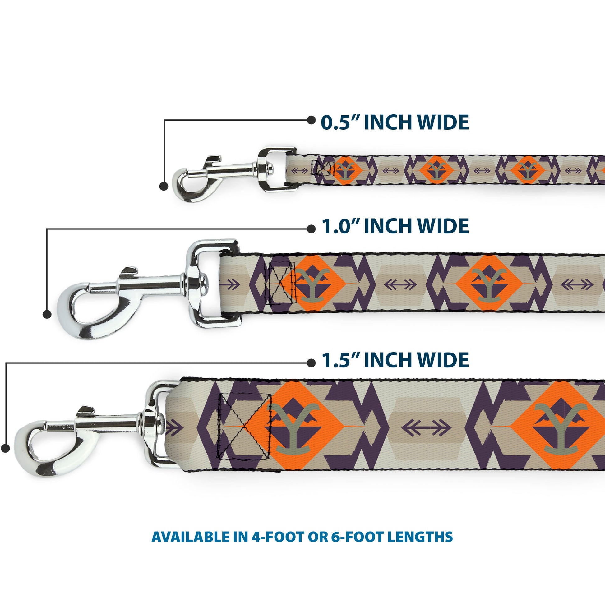 Dog Leash - Yellowstone Y Logo Native American Tribal Tans/Blue/Orange Dog Leashes Yellowstone