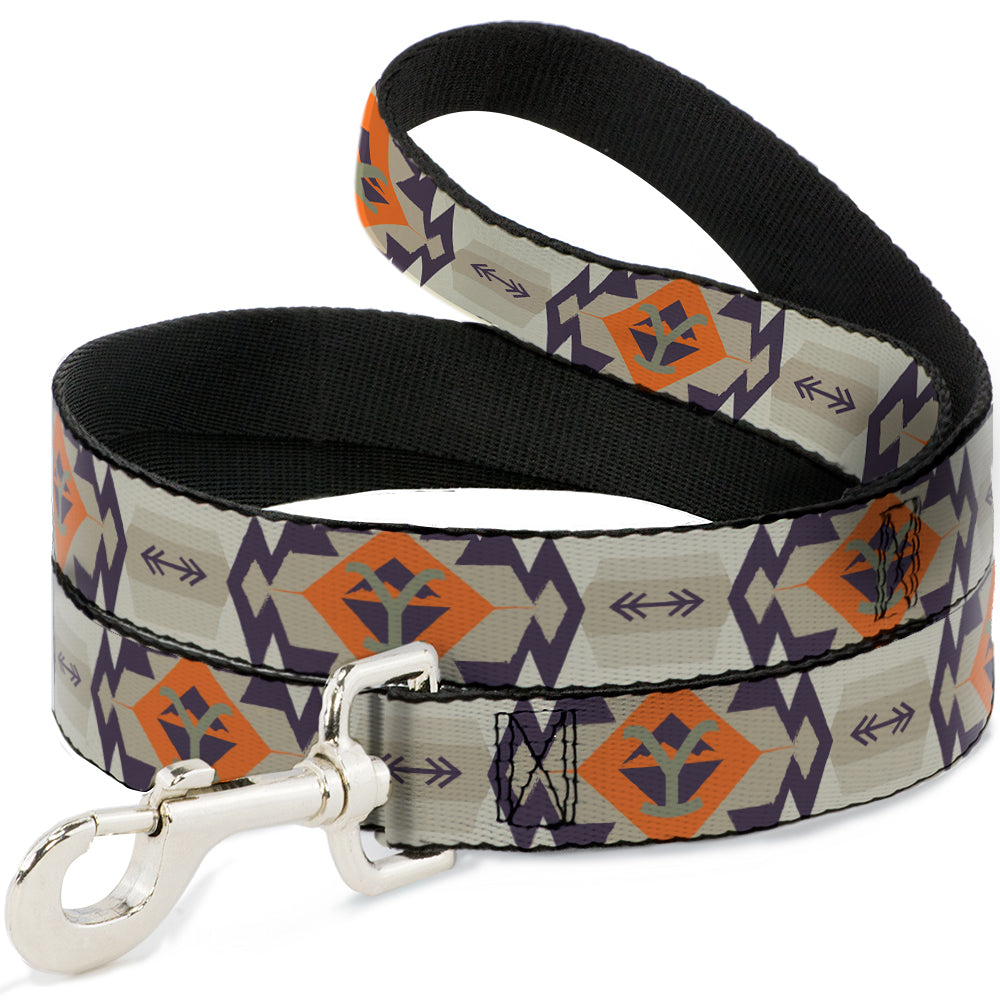 Dog Leash - Yellowstone Y Logo Native American Tribal Tans/Blue/Orange Dog Leashes Yellowstone