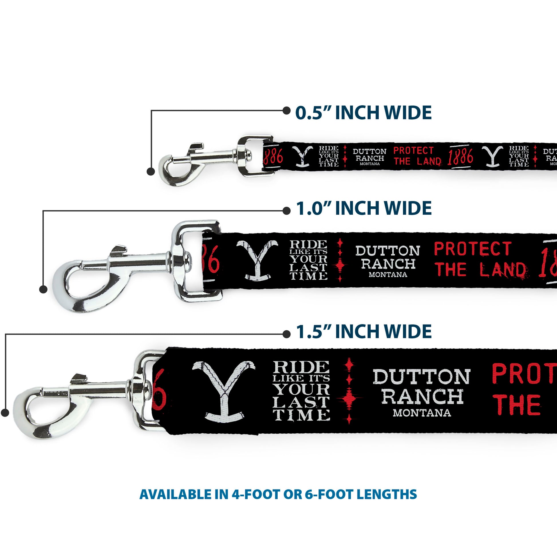 Dog Leash - YELLOWSTONE Dutton Ranch 1886 Icons Black/White/Red Dog Leashes Yellowstone