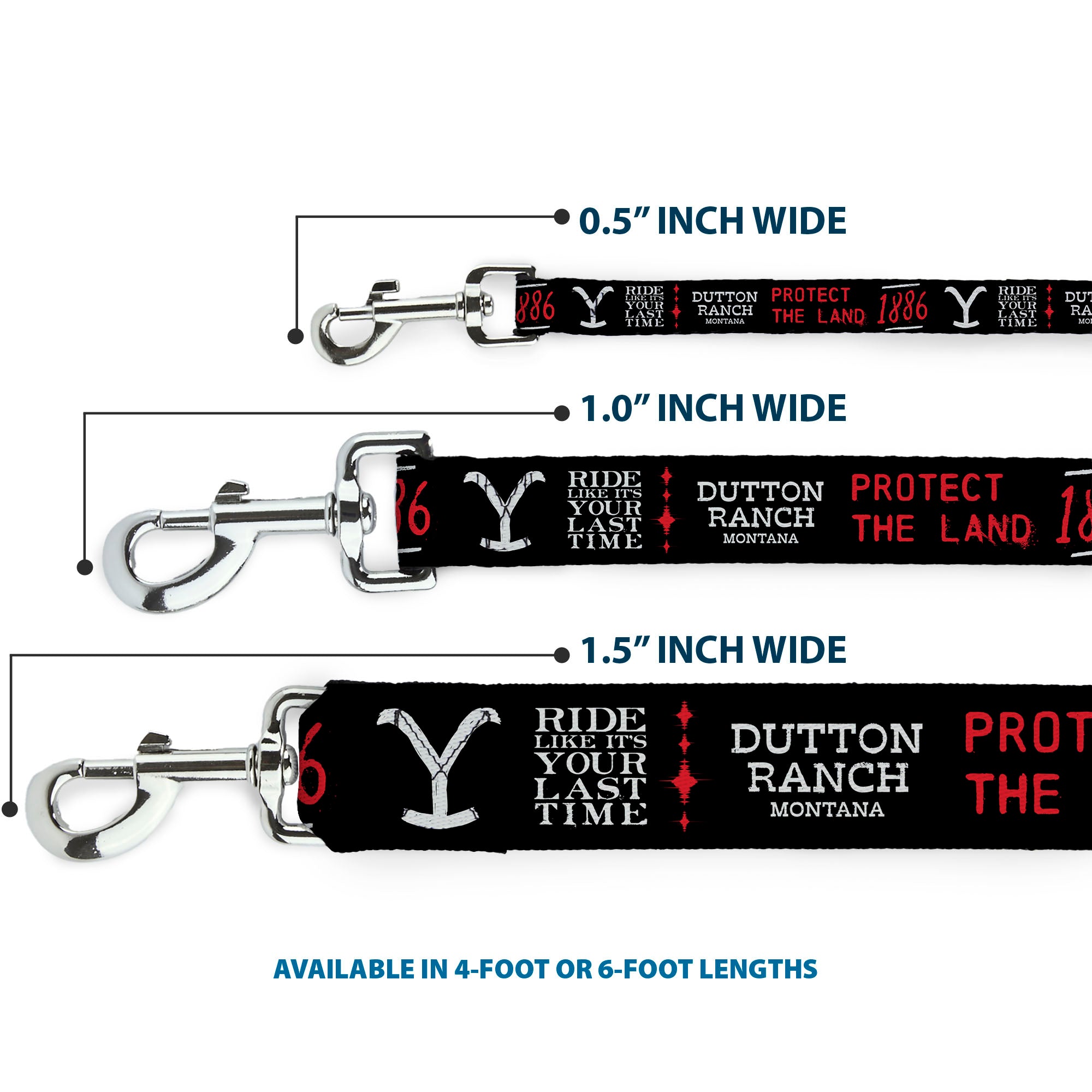 Dog Leash - YELLOWSTONE Dutton Ranch 1886 Icons Black/White/Red Dog Leashes Yellowstone