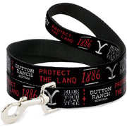 Dog Leash - YELLOWSTONE Dutton Ranch 1886 Icons Black/White/Red Dog Leashes Yellowstone