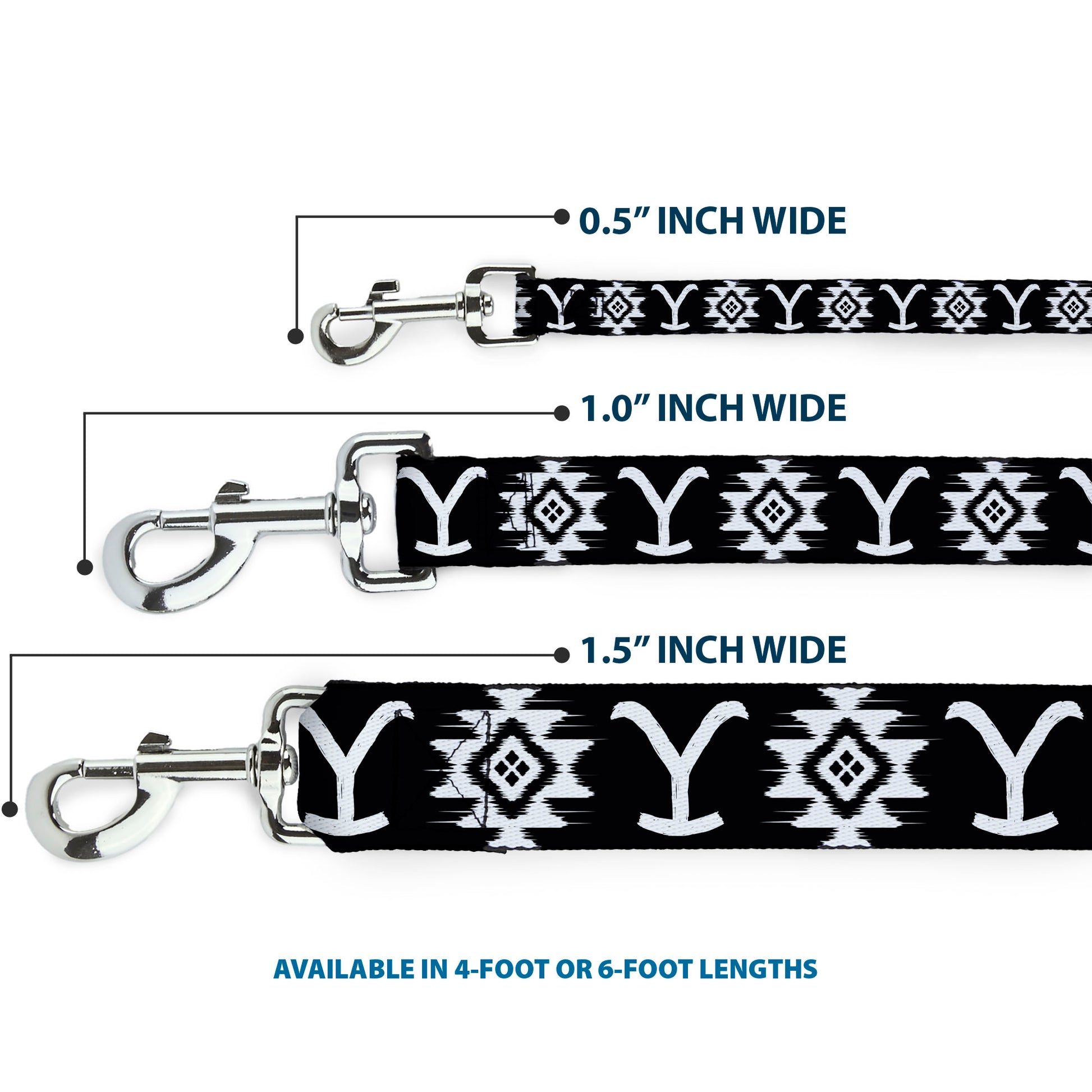Dog Leash - Yellowstone Dutton Ranch and Native American Icons Black/White Dog Leashes Yellowstone