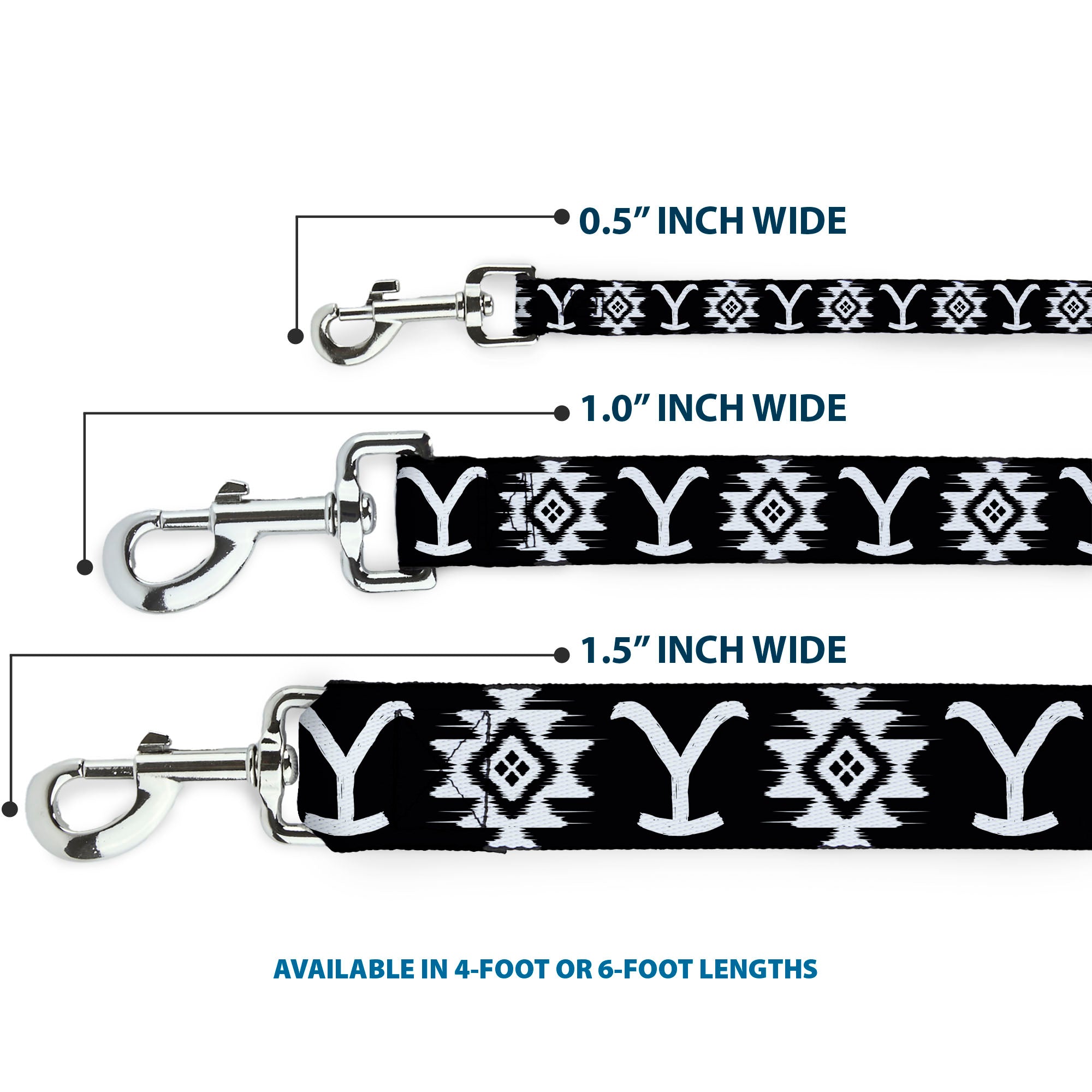 Dog Leash - Yellowstone Dutton Ranch and Native American Icons Black/White Dog Leashes Yellowstone