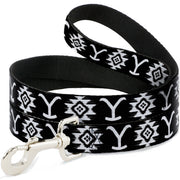 Dog Leash - Yellowstone Dutton Ranch and Native American Icons Black/White Dog Leashes Yellowstone
