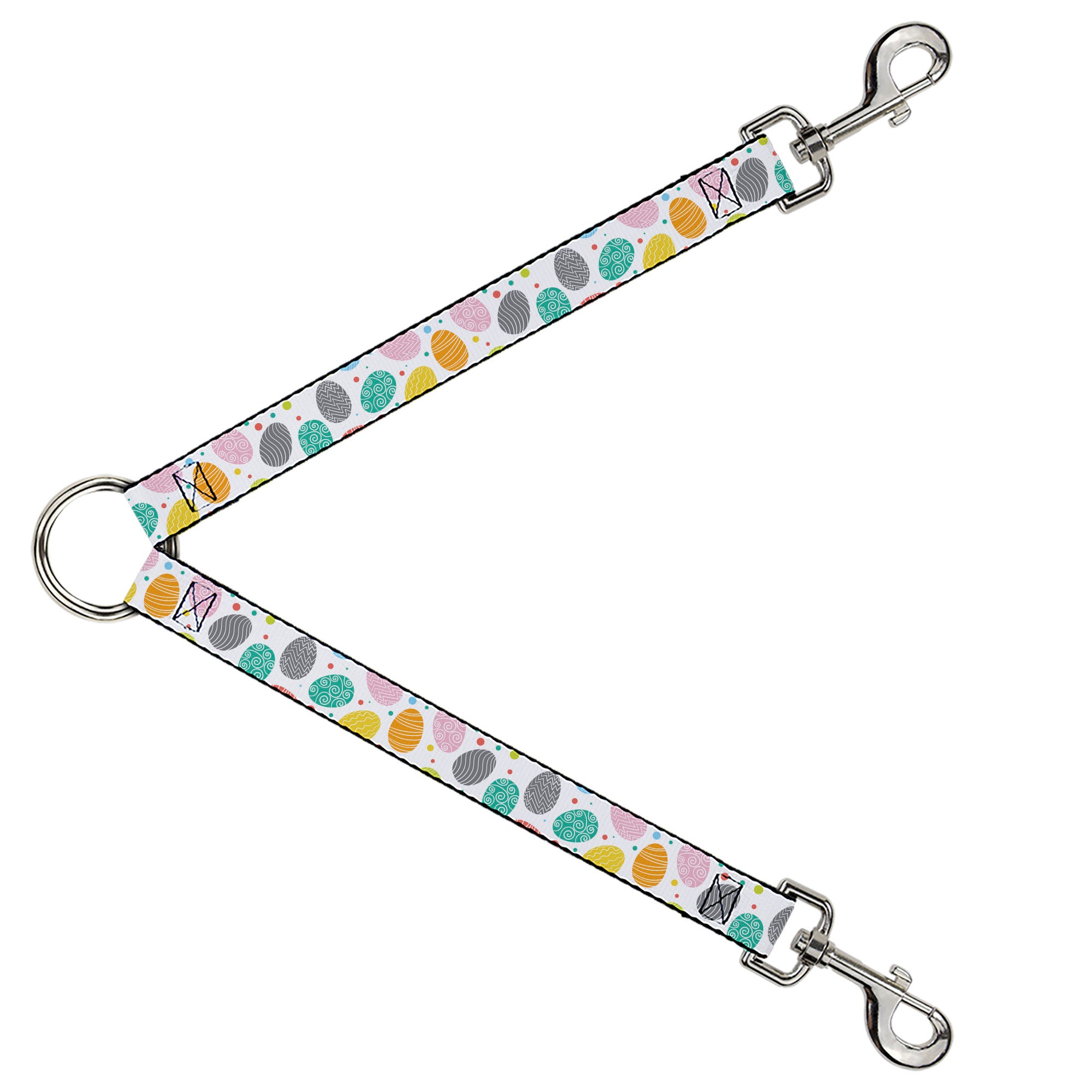 Dog Leash Splitter - Easter Eggs Decorated Eggs Scattered White/Multi Color Dog Leash Splitters Buckle-Down