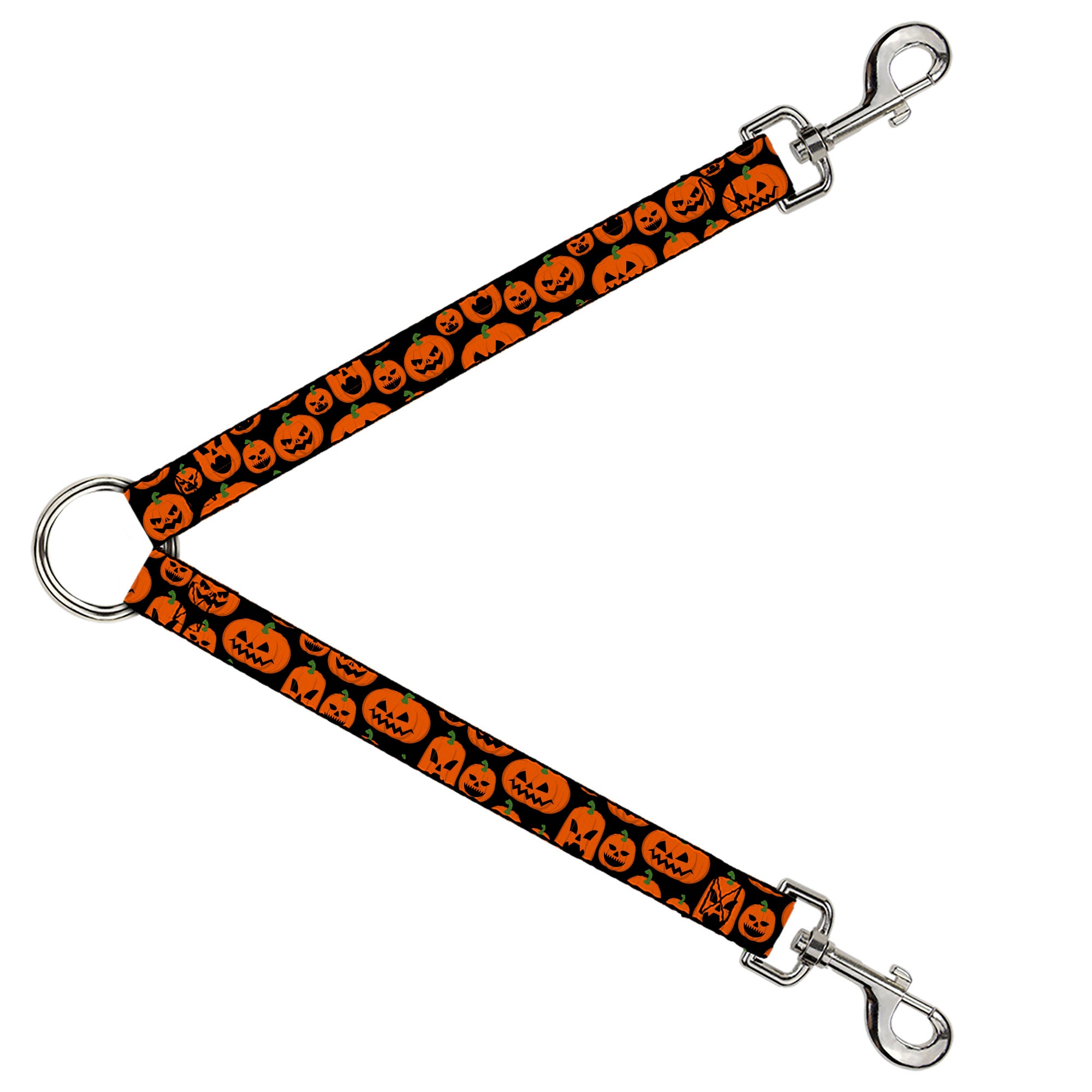 Dog Leash Splitter - Jack-o'-Lantern Pumpkin Expressions Black/Orange Dog Leash Splitters Buckle-Down