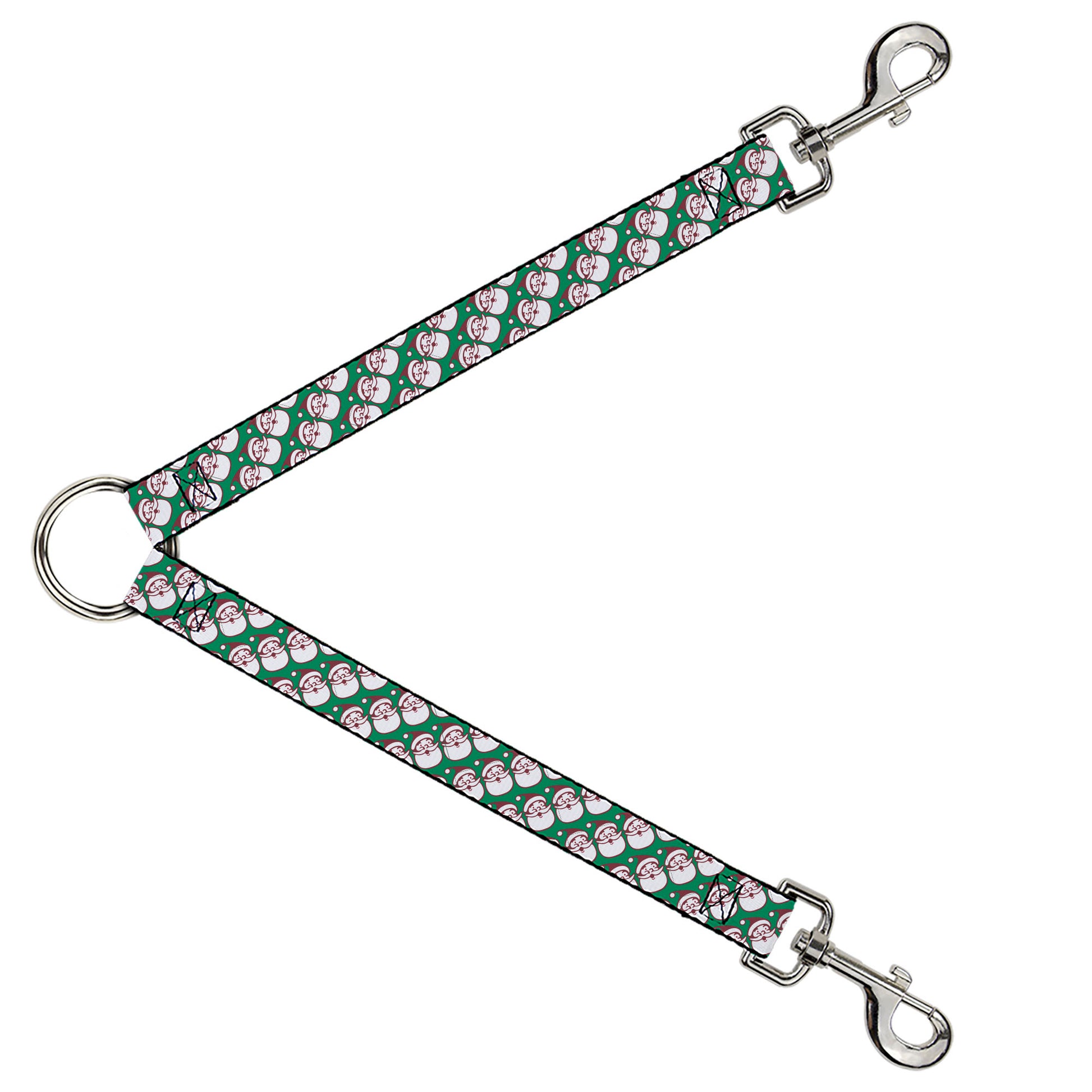Dog Leash Splitter - Jolly Santa Claus Christmas Smiling Face Icon Green/Red/White Dog Leash Splitters Buckle-Down