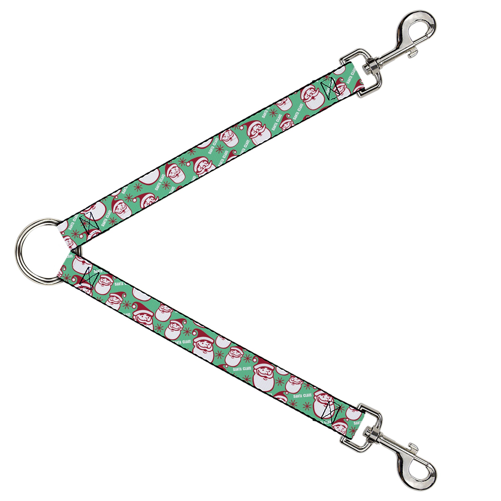 Dog Leash Splitter - Jolly SANTA CLAUS Christmas Smiling Face Icon and Text Green/Red/White Dog Leash Splitters Buckle-Down