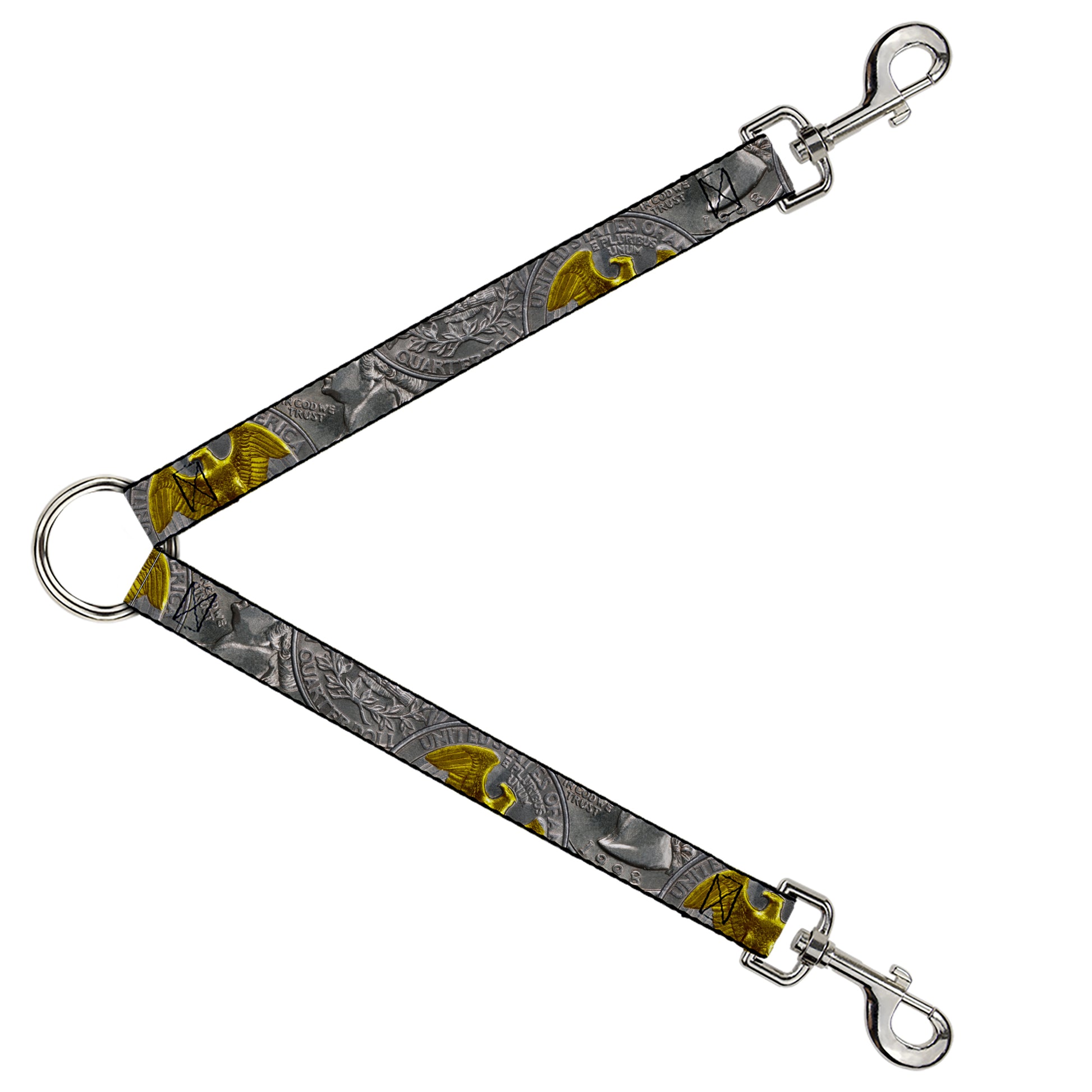 Dog Leash Splitter - Quarter Coins Stacked Silvery Gray/Golden Yellow Dog Leash Splitters Buckle-Down