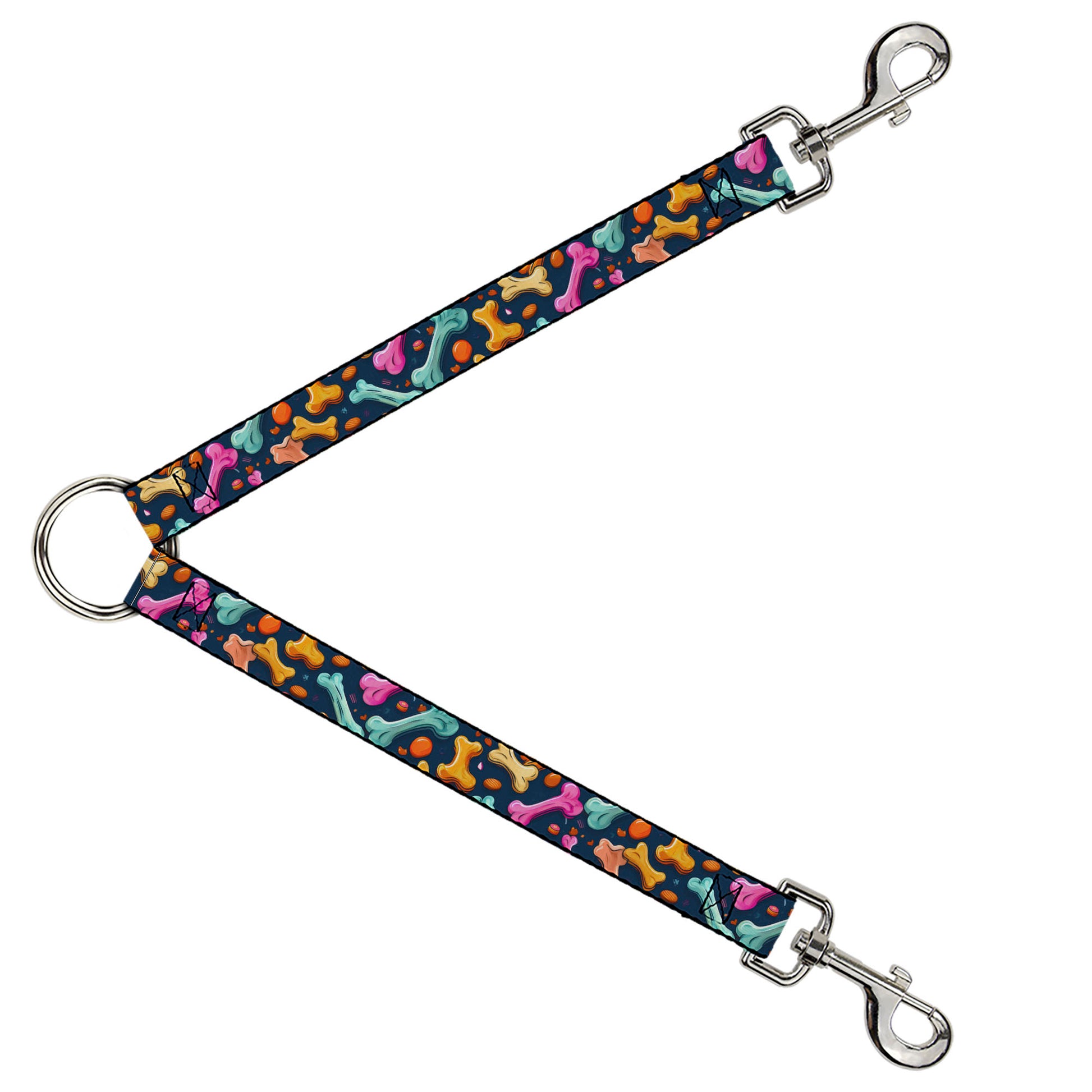 Dog Leash Splitter - Dog Bone Treats Scattered Blue/Multi Color Dog Leash Splitters Buckle-Down