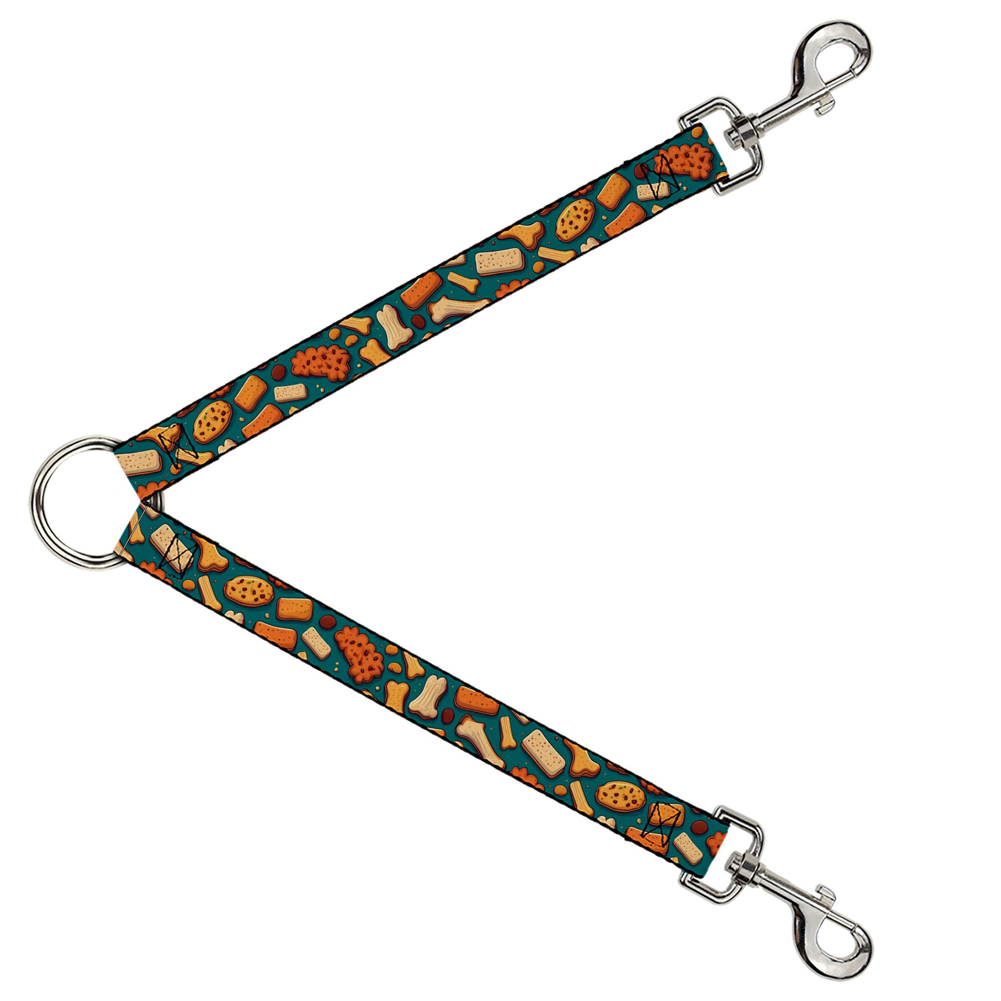 Dog Leash Splitter - Dog Bone and Biscuit Treats Scattered Blue/Browns Dog Leash Splitters Buckle-Down