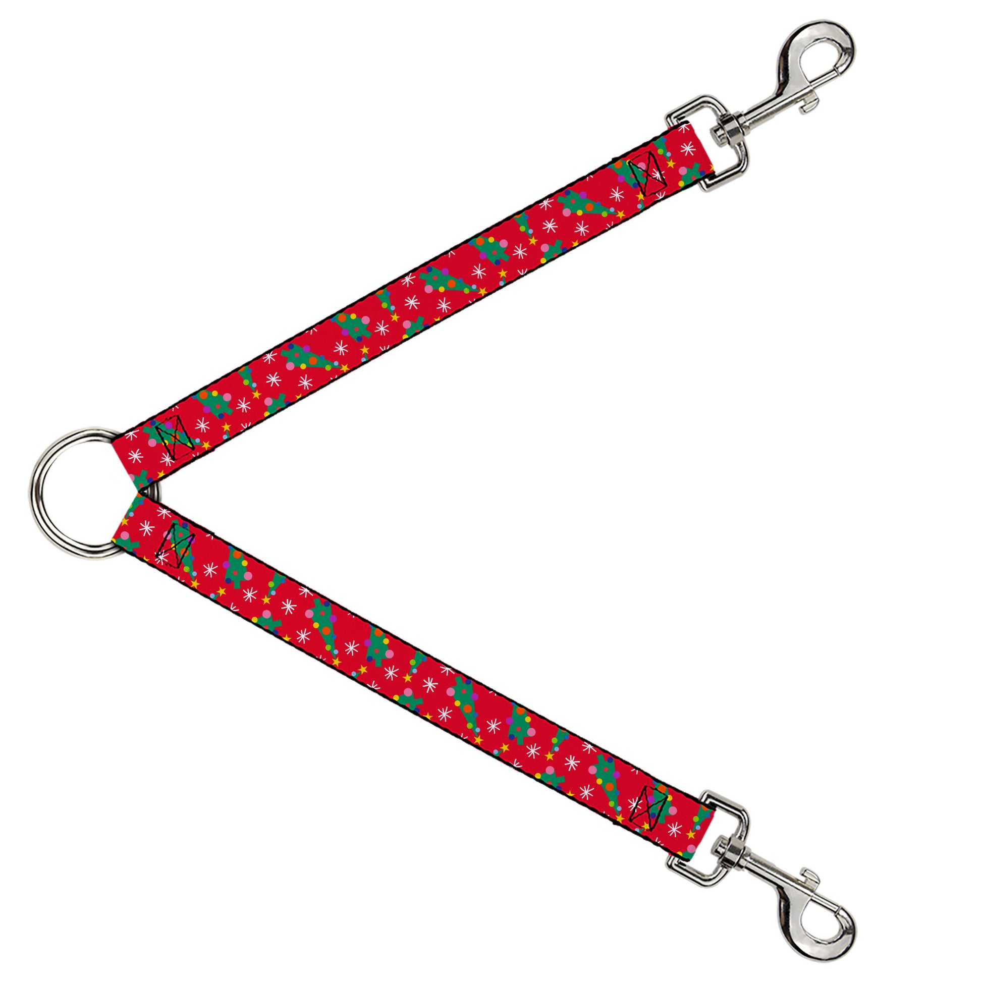 Dog Leash Splitter - Festive Holiday Christmas Trees Scattered Red/Multi Color Dog Leash Splitters Buckle-Down