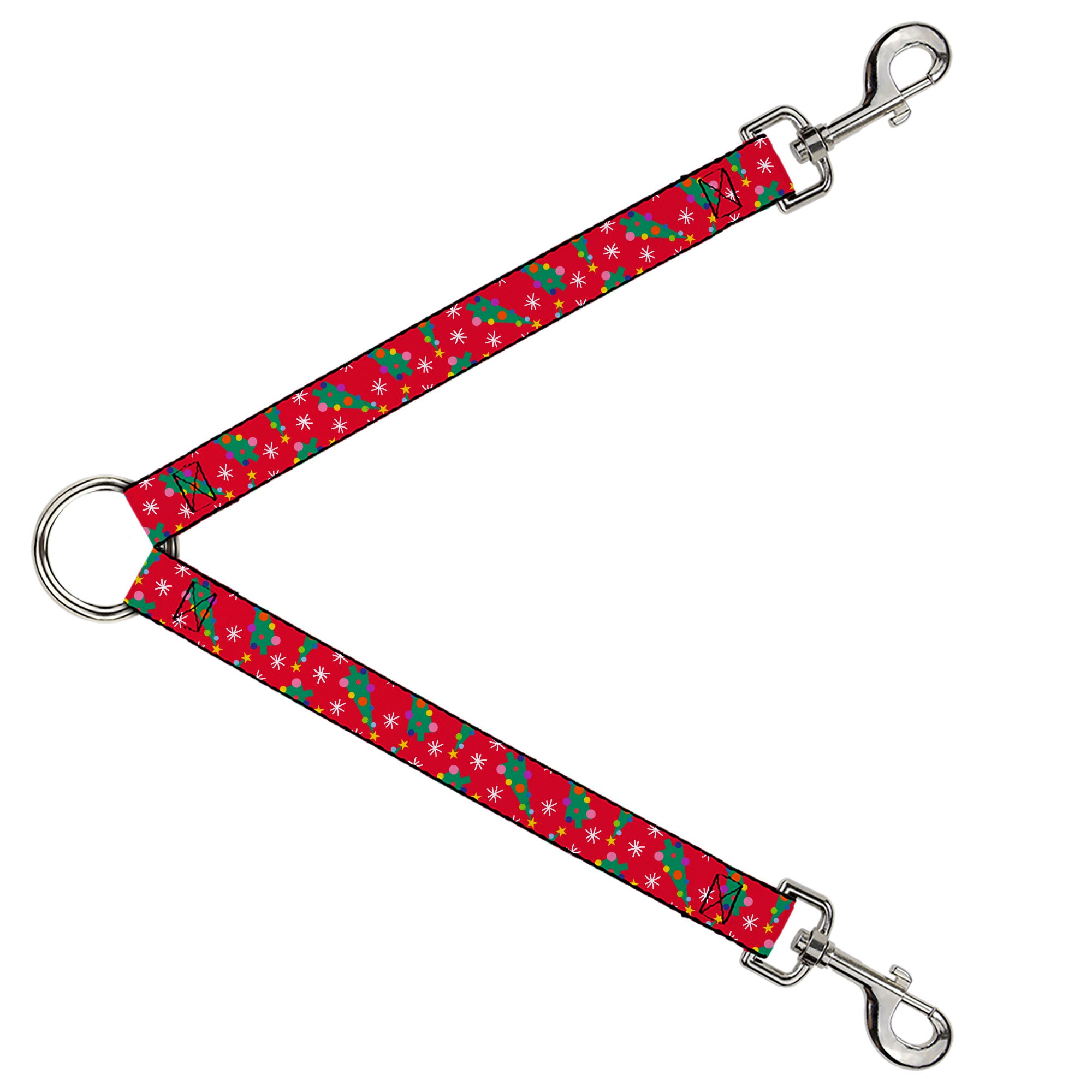 Dog Leash Splitter - Festive Holiday Christmas Trees Scattered Red/Multi Color Dog Leash Splitters Buckle-Down
