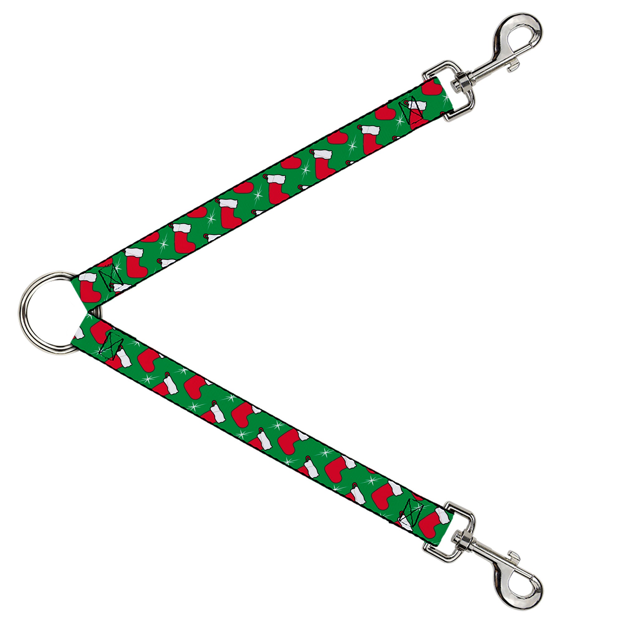 Dog Leash Splitter - Holiday Christmas Stocking and Star Green/WhiteRed Dog Leash Splitters Buckle-Down