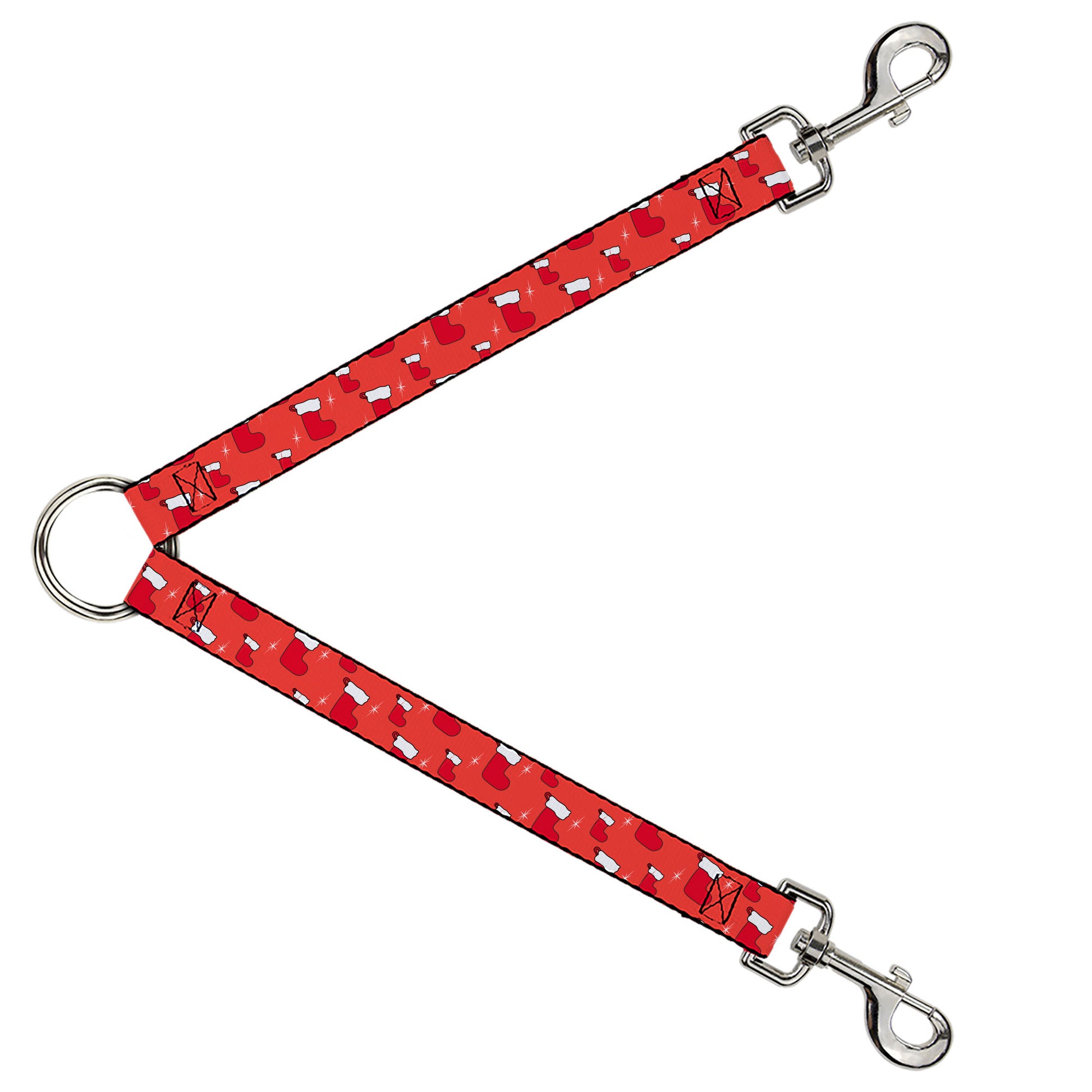 Dog Leash Splitter - Holiday Christmas Stocking and Star Red/White Dog Leash Splitters Buckle-Down