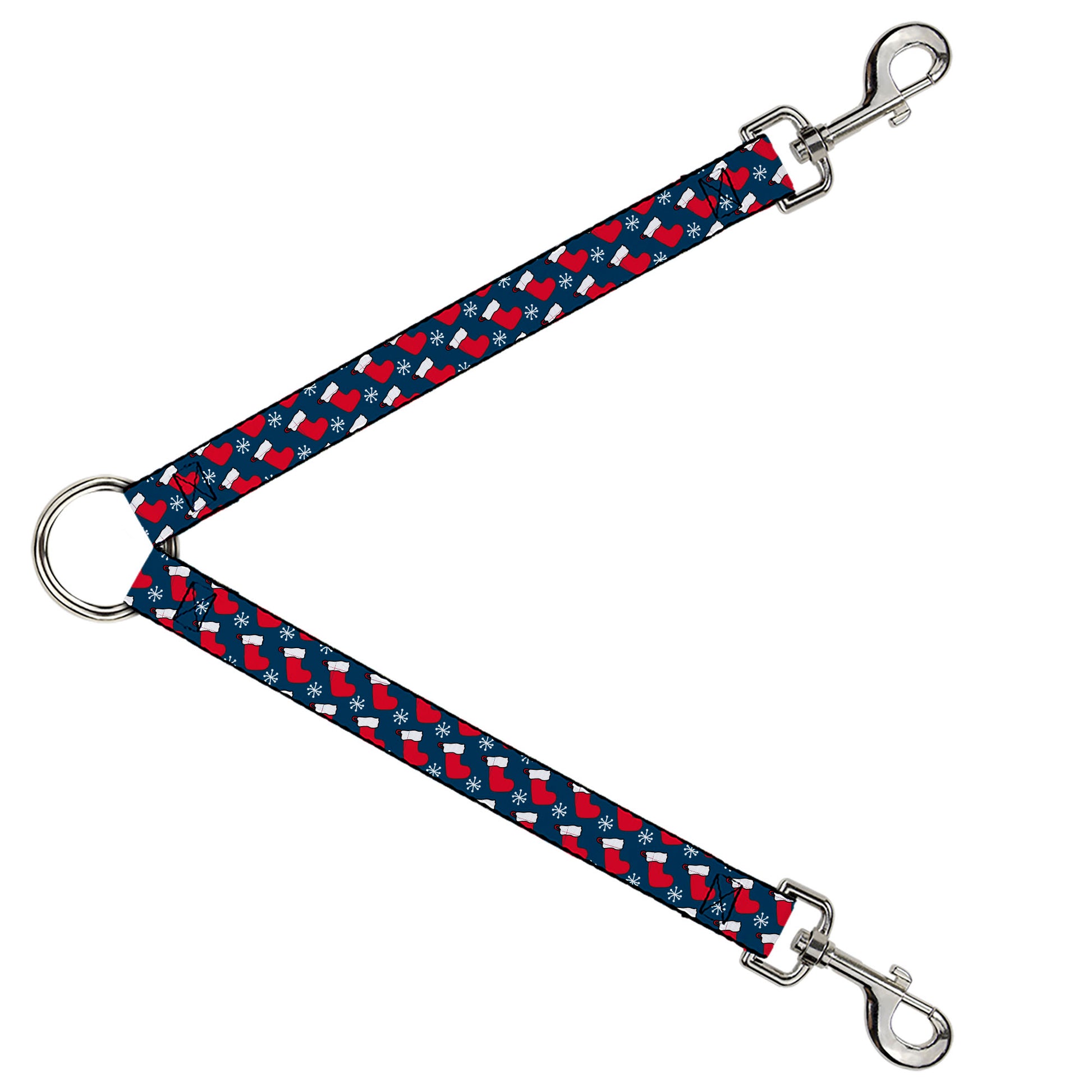 Dog Leash Splitter - Holiday Christmas Stocking and Snowflake Blue/WhiteRed Dog Leash Splitters Buckle-Down
