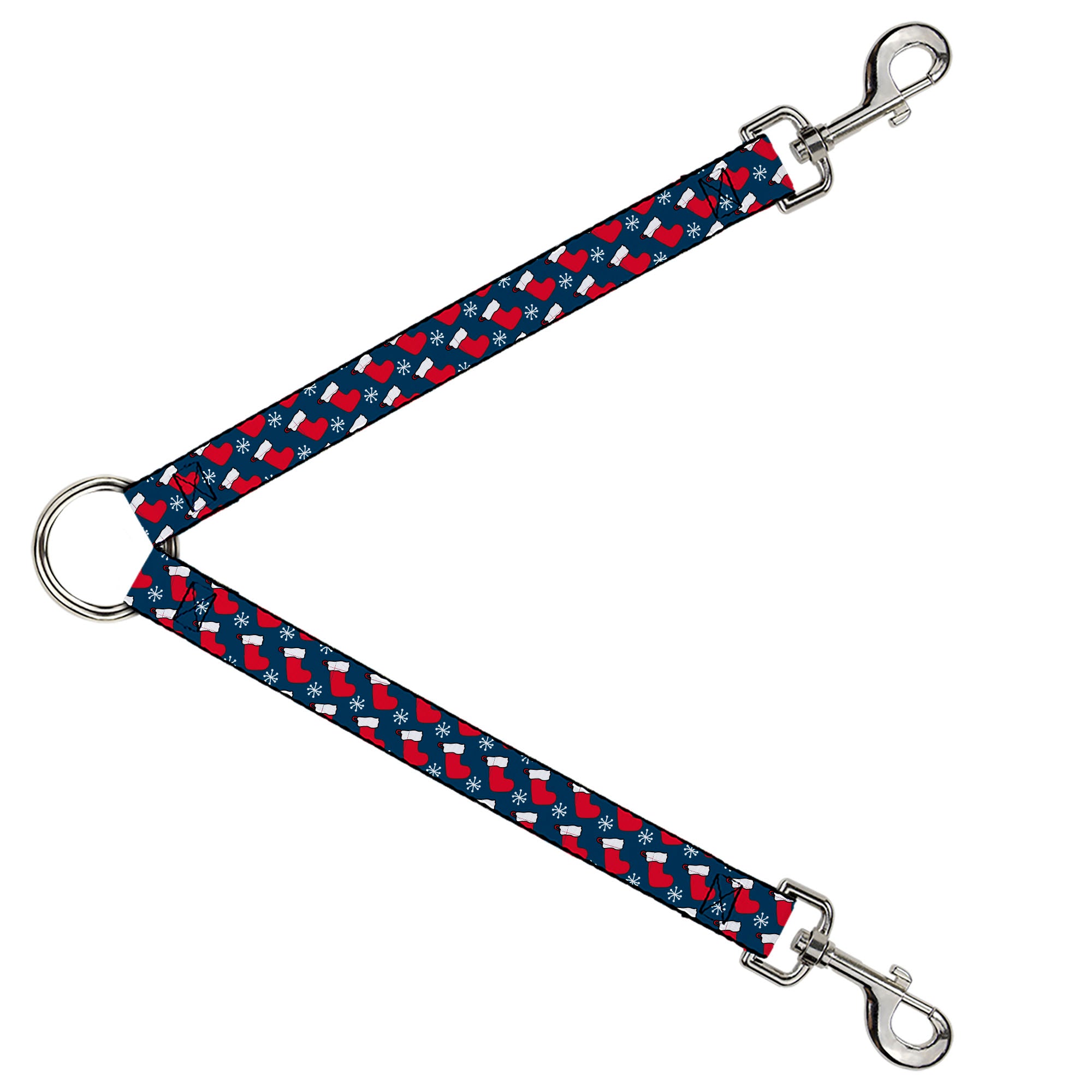 Dog Leash Splitter - Holiday Christmas Stocking and Snowflake Blue/WhiteRed Dog Leash Splitters Buckle-Down