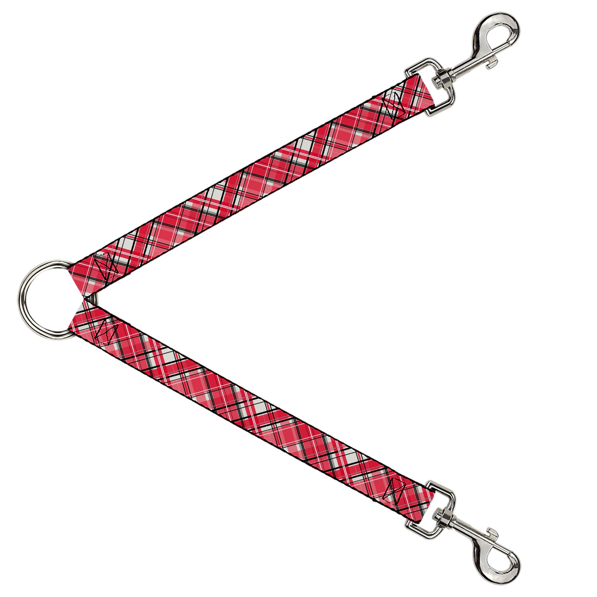 Dog Leash Splitter - Holiday Christmas Plaid Diagonal White/Red/Black Dog Leash Splitters Buckle-Down
