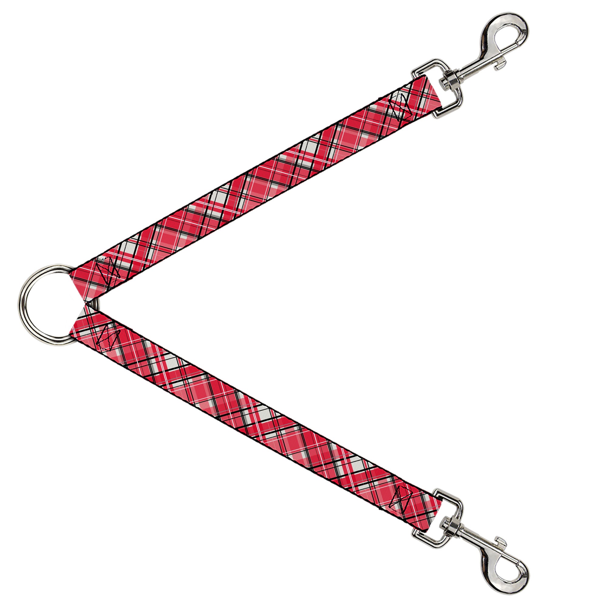 Dog Leash Splitter - Holiday Christmas Plaid Diagonal White/Red/Black Dog Leash Splitters Buckle-Down