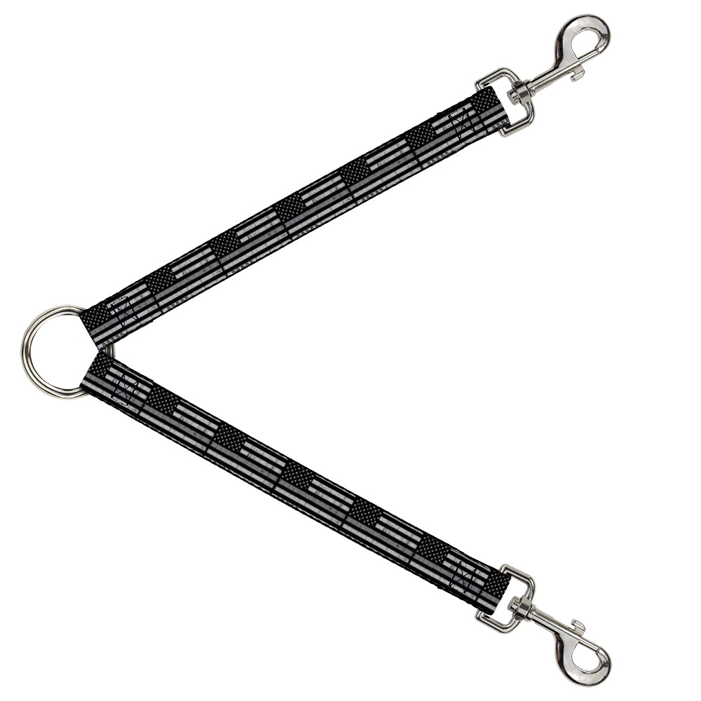 Dog Leash Splitter - Thin Gray Line Flag Weathered Black/Grays Dog Leash Splitters Buckle-Down