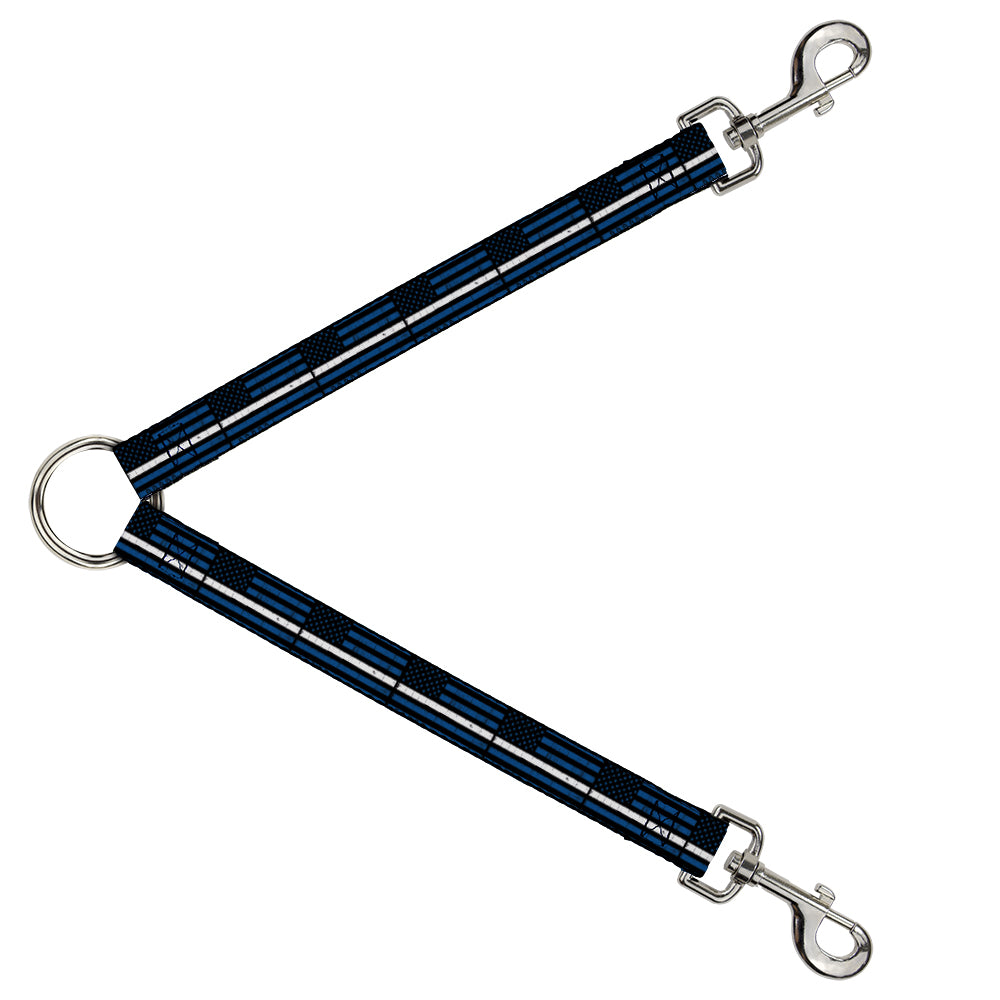 Dog Leash Splitter - Thin White Line Flag Weathered Black/Blue/White Dog Leash Splitters Buckle-Down