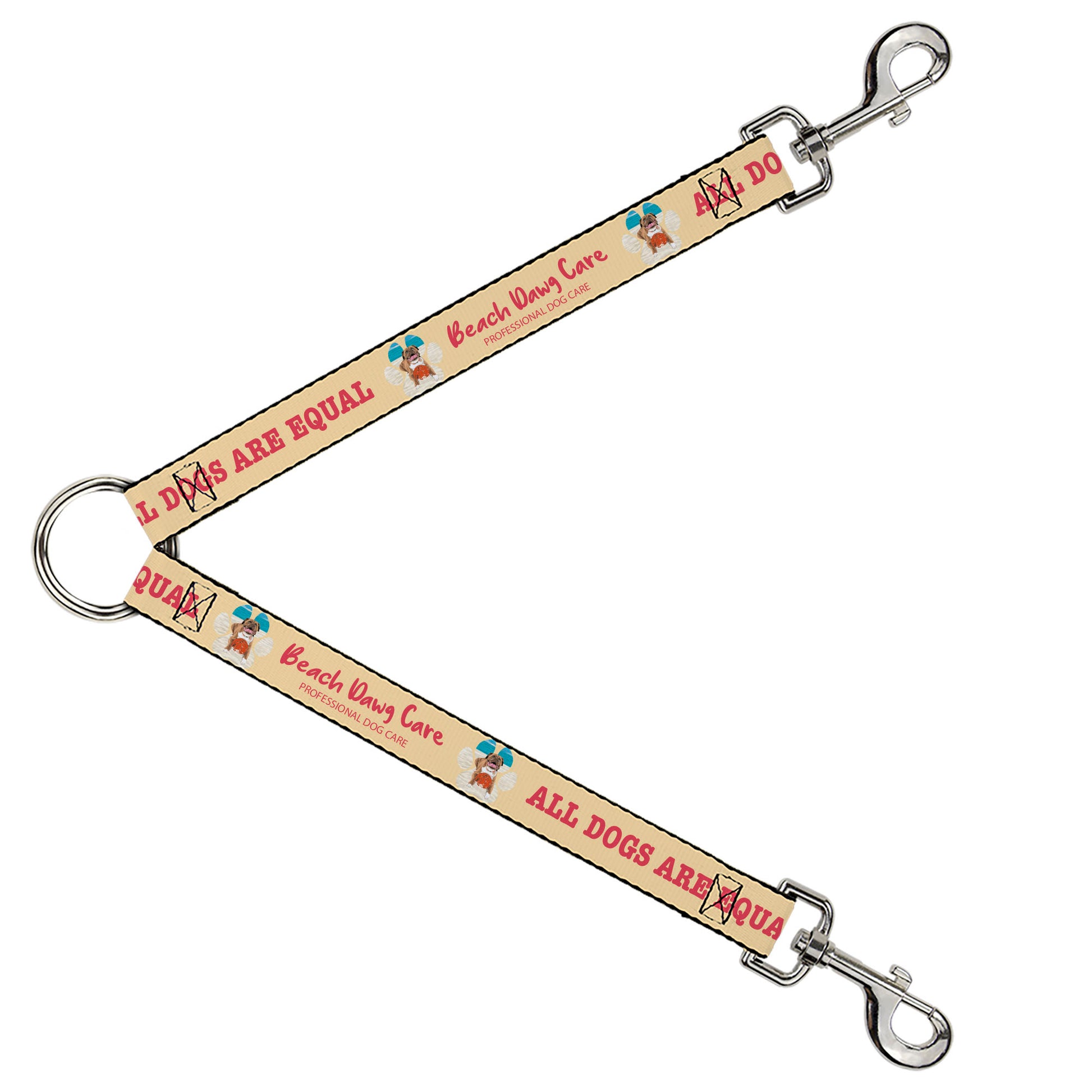 Dog Leash Splitter - BEACH DAWG CARE ALL DOGS ARE EQUAL Cream/Pink Dog Leash Splitters Buckle-Down   