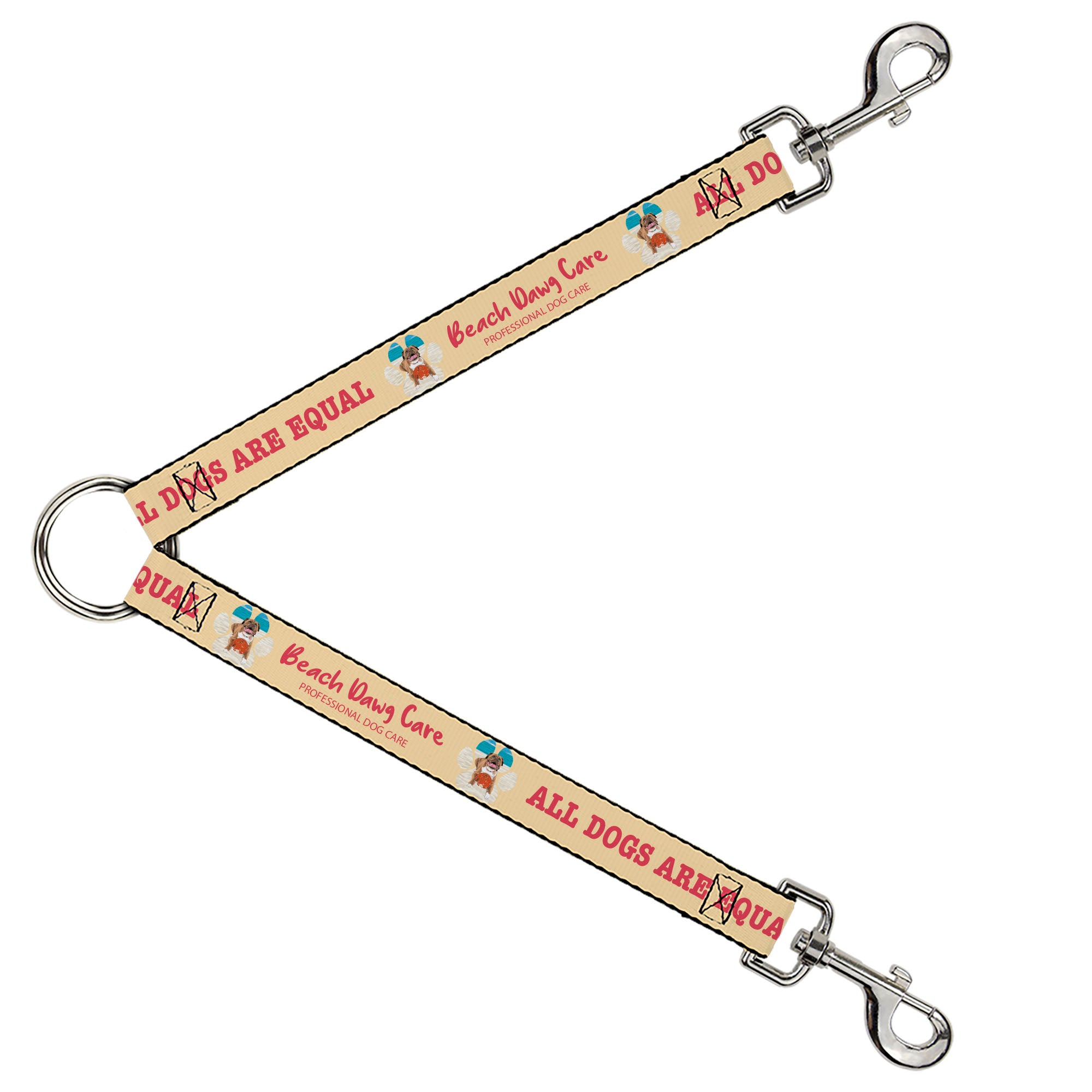 Dog Leash Splitter - BEACH DAWG CARE ALL DOGS ARE EQUAL Cream/Pink Dog Leash Splitters Buckle-Down   
