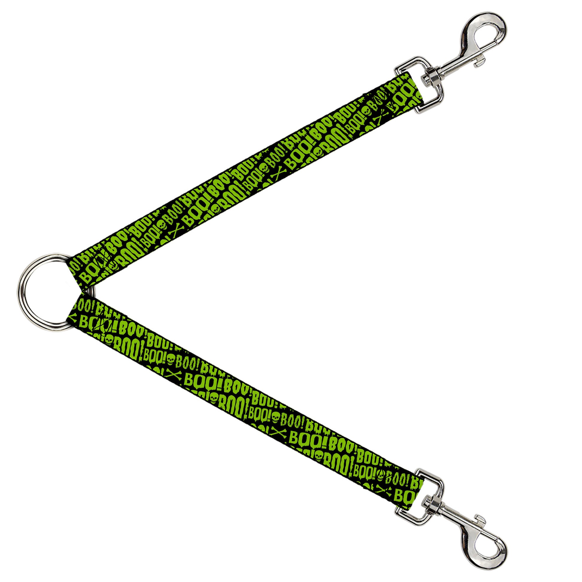 Dog Leash Splitter - BOO Text Skull and Crossbones Black/Green Dog Leash Splitters Buckle-Down