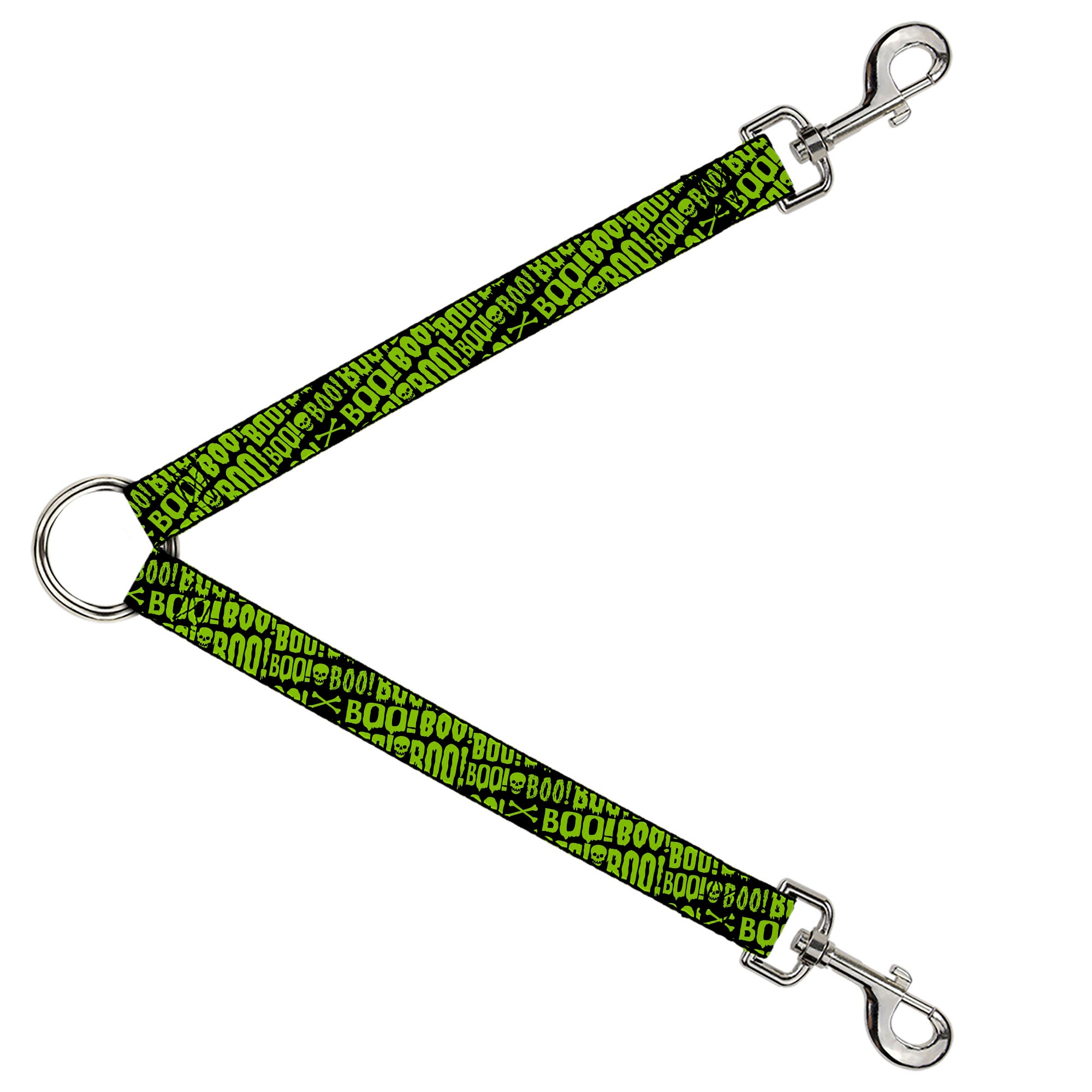 Dog Leash Splitter - BOO Text Skull and Crossbones Black/Green Dog Leash Splitters Buckle-Down