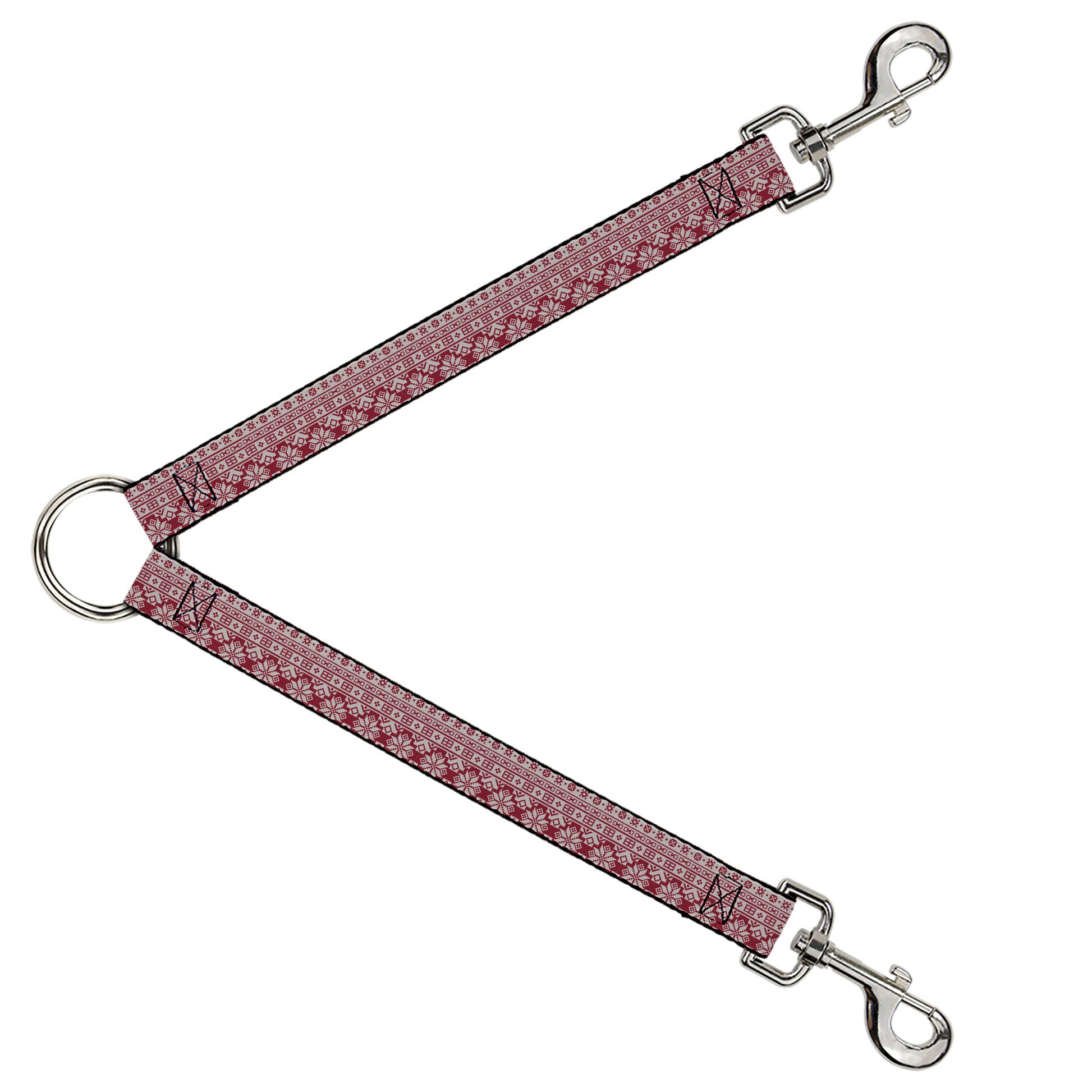 Dog Leash Splitter - Christmas Holiday Fair Isle Stitch Pattern White/Red Dog Leash Splitters Buckle-Down