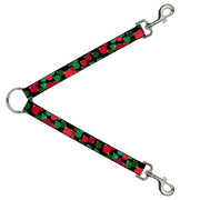Dog Leash Splitter - Christmas Holiday Globe Ball Ornaments Stacked Black/Reds/Greens Dog Leash Splitters Buckle-Down