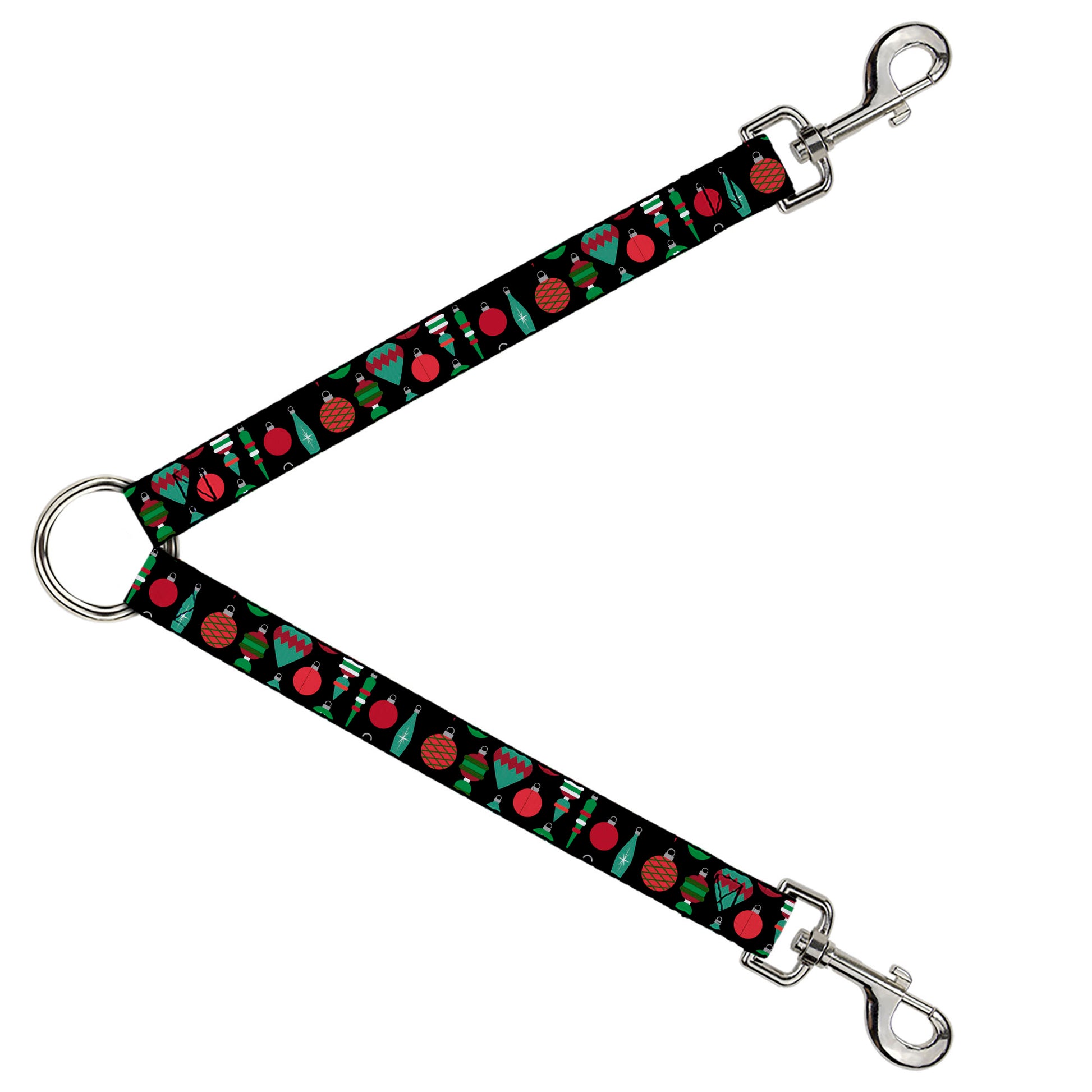 Dog Leash Splitter - Christmas Holiday Finial Bauble Ornaments Black/Reds/Greens Dog Leash Splitters Buckle-Down