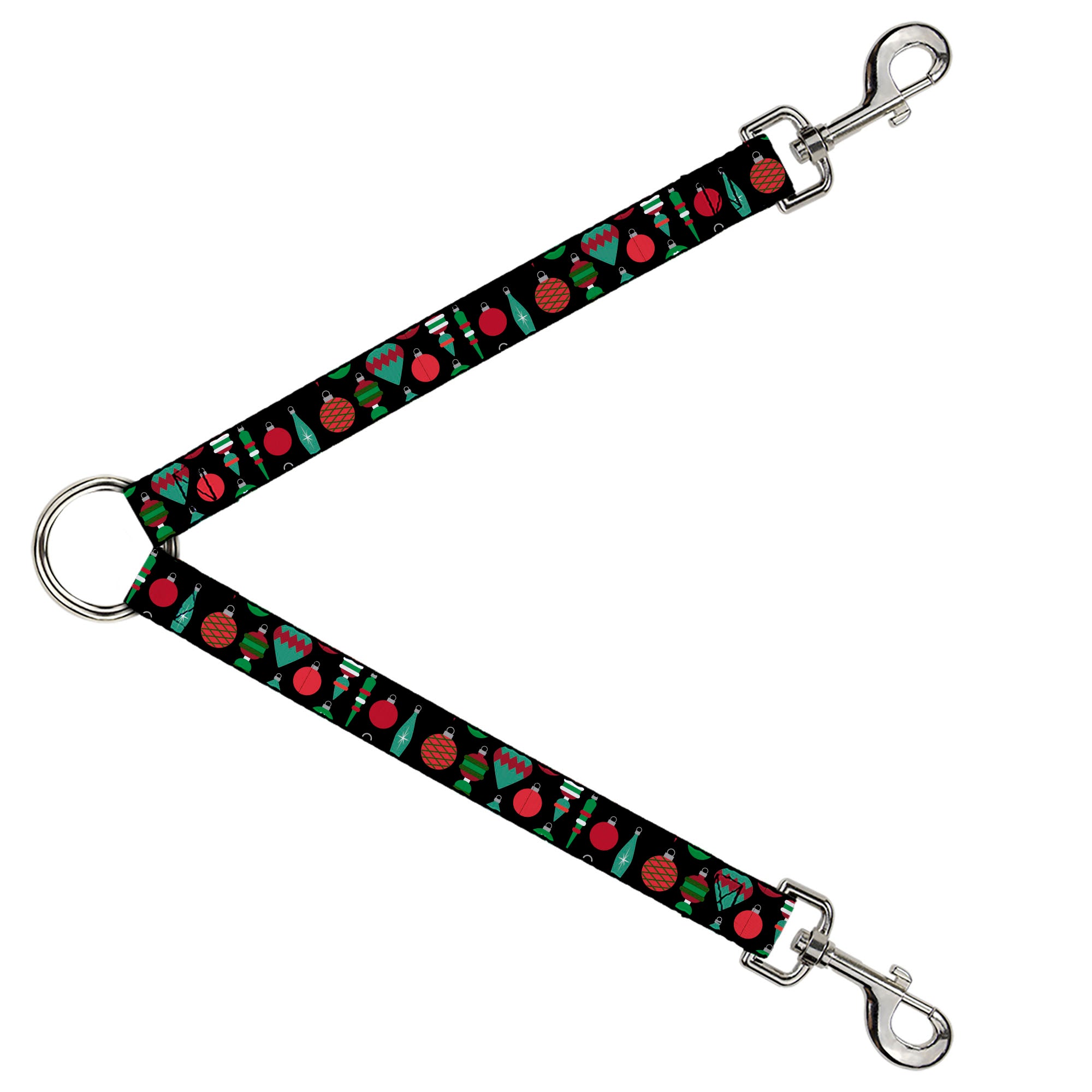 Dog Leash Splitter - Christmas Holiday Finial Bauble Ornaments Black/Reds/Greens Dog Leash Splitters Buckle-Down