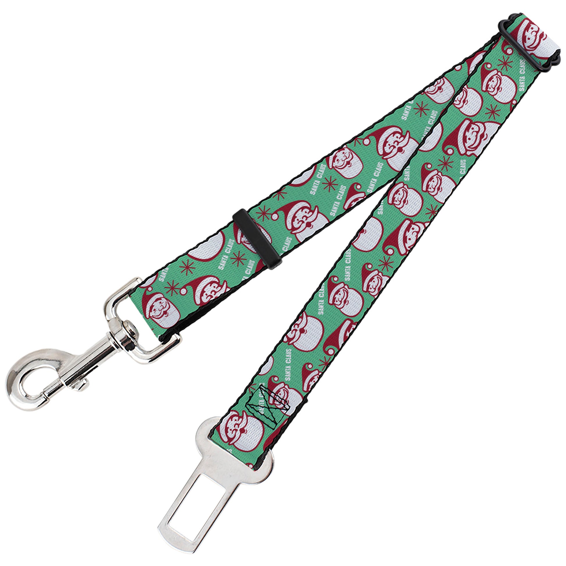 Dog Safety Seatbelt for Cars - Jolly SANTA CLAUS Christmas Smiling Face Icon and Text Green/Red/White Dog Safety Seatbelts for Cars Buckle-Down