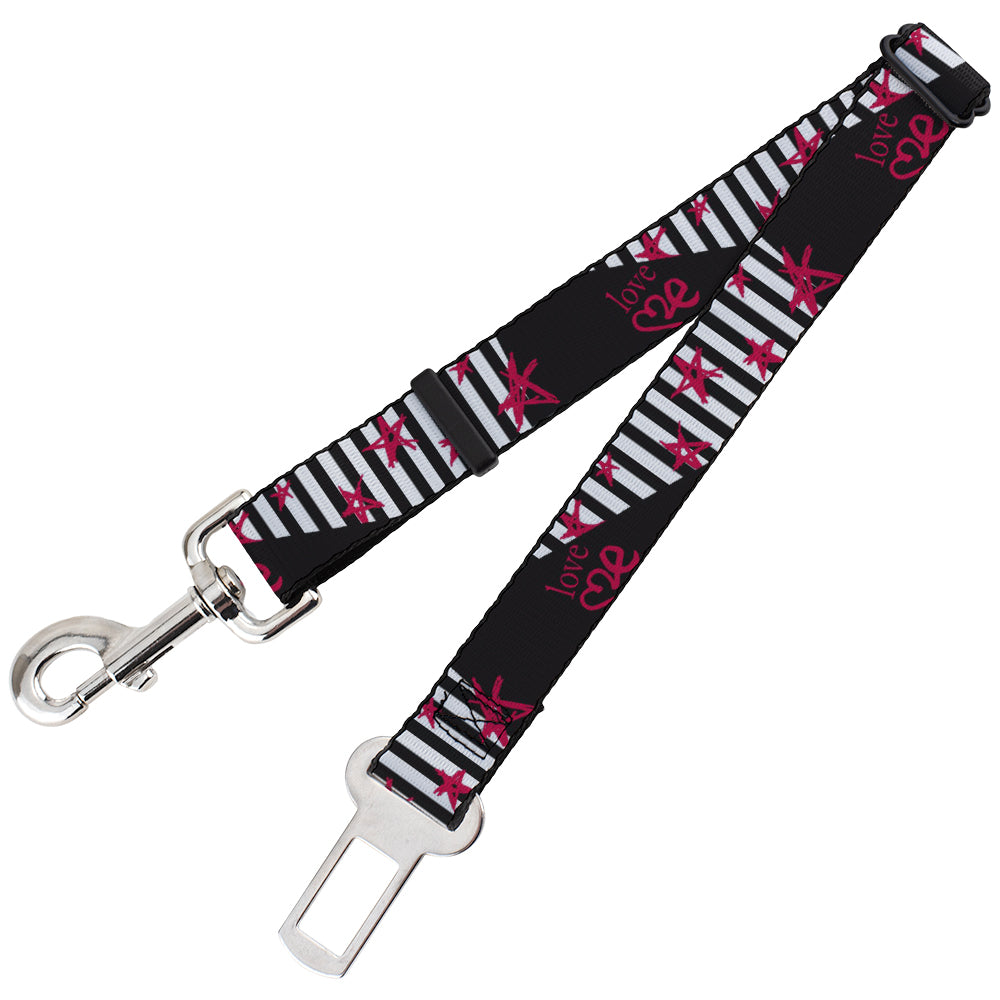 Dog Safety Seatbelt for Cars - Love Me w/Sketch Stars & Stripes Black/White/Fuchsia Dog Safety Seatbelts for Cars Buckle-Down   