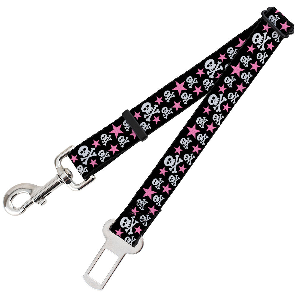 Dog Safety Seatbelt for Cars - Skulls & Stars Black/White/Pink Dog Safety Seatbelts for Cars Buckle-Down   