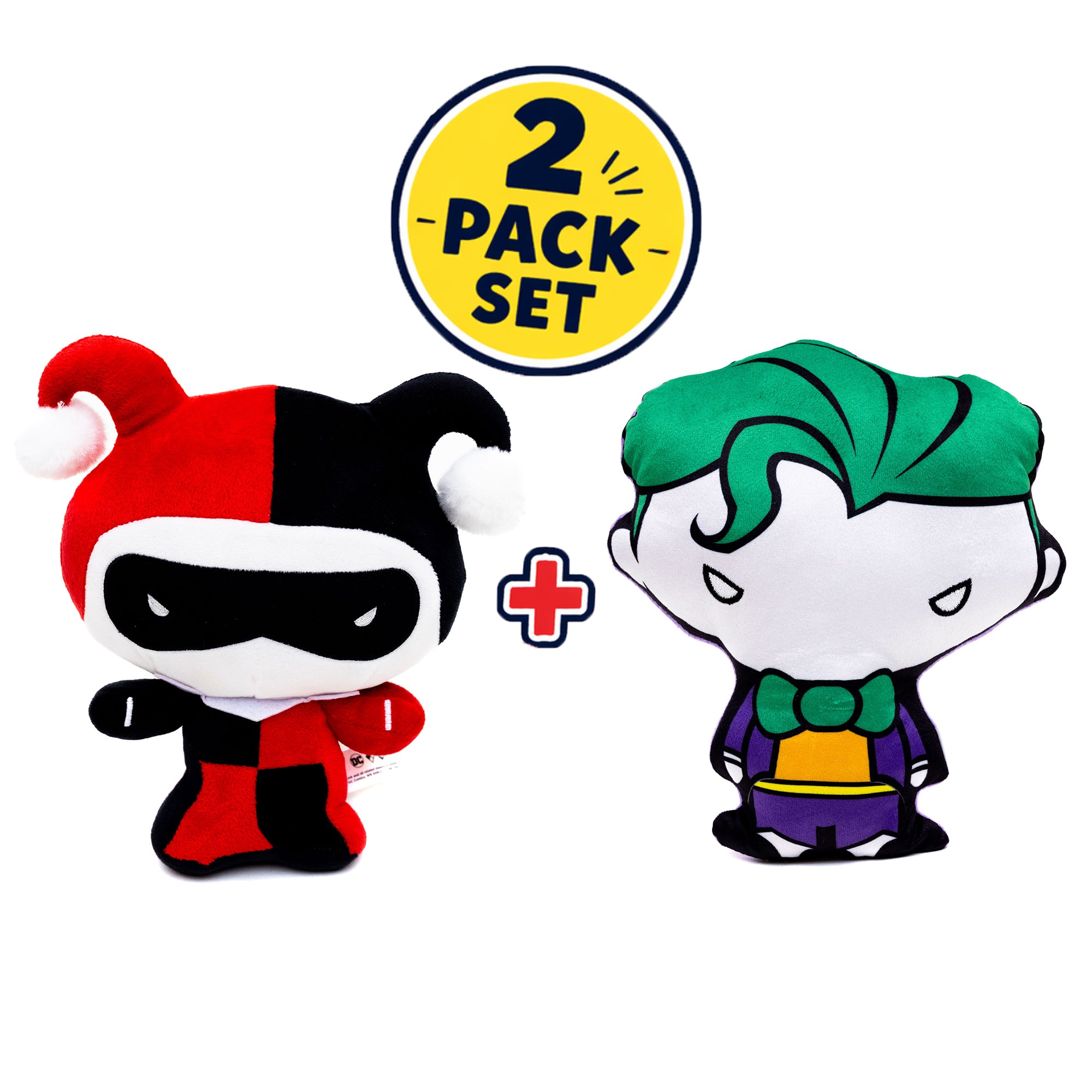 Dog Toy Squeaky Plush 2-Piece Set, DC Comics Chibi Characters, Joker, Harley Quinn