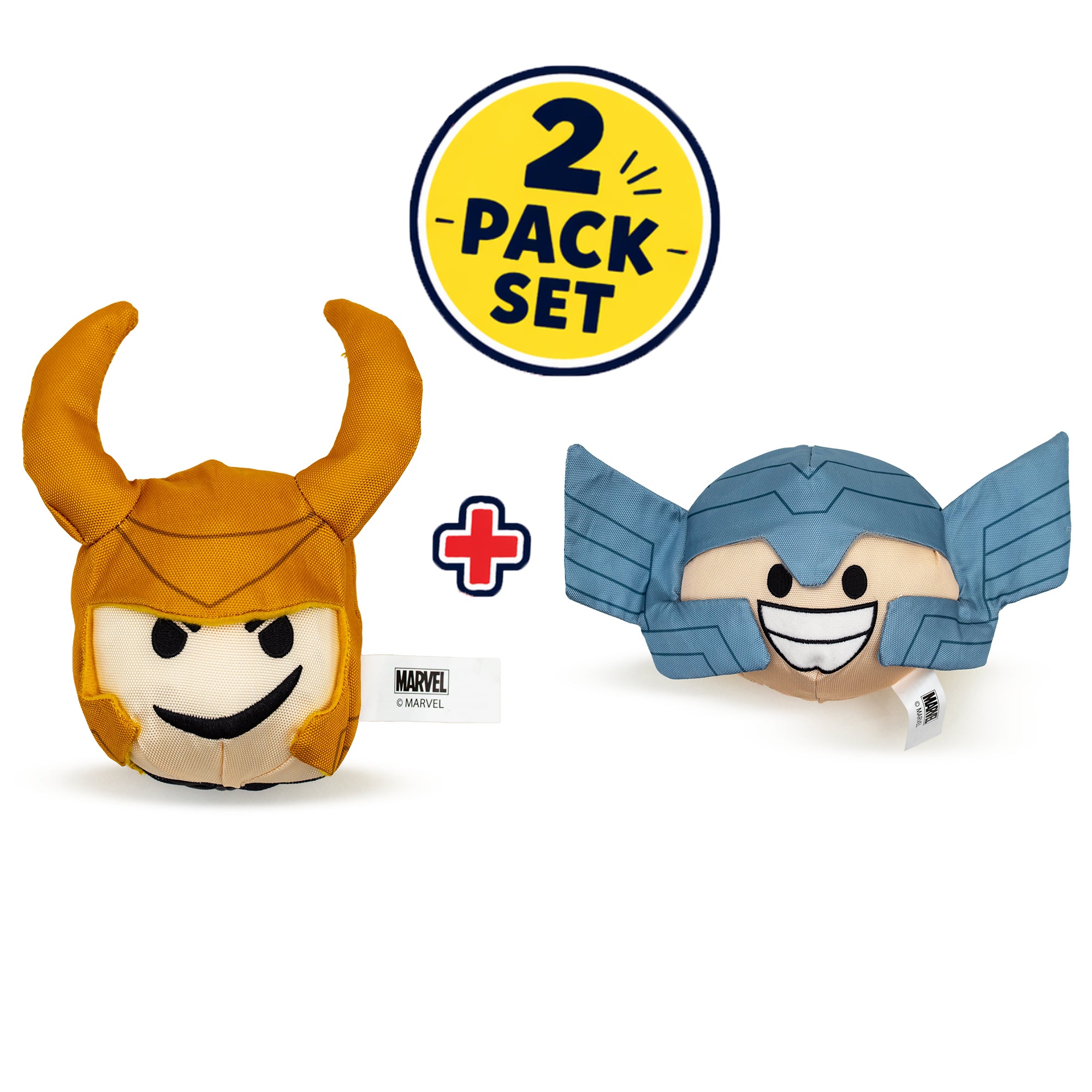 Dog Toy Squeaky Plush 2-Piece Set, Marvel Comics Chibi Characters, Thor, Loki