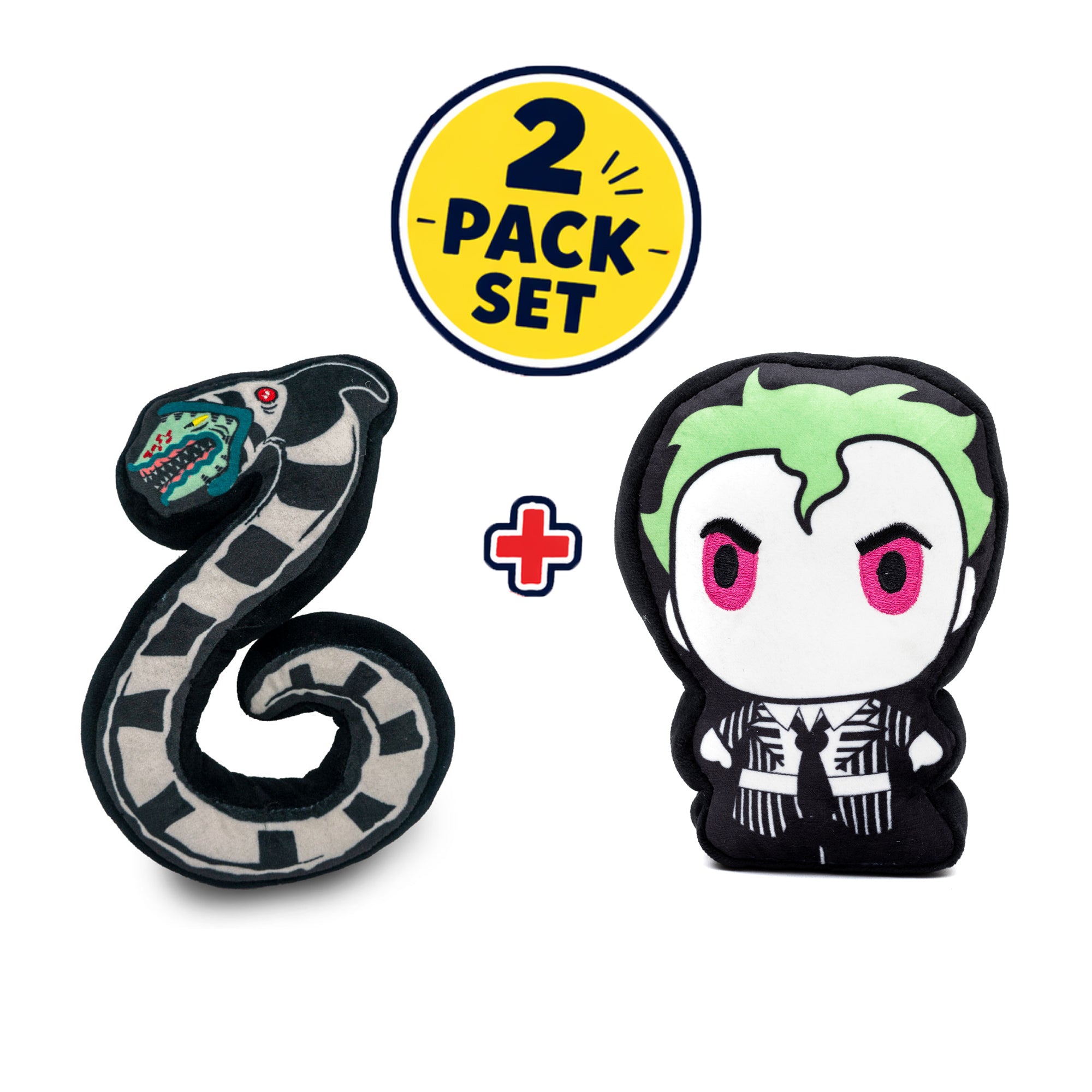 Dog Toy Squeaky Plush 2-Piece Set, Beetlejuice Characters, Chibi Beetlejuice, Sandworm