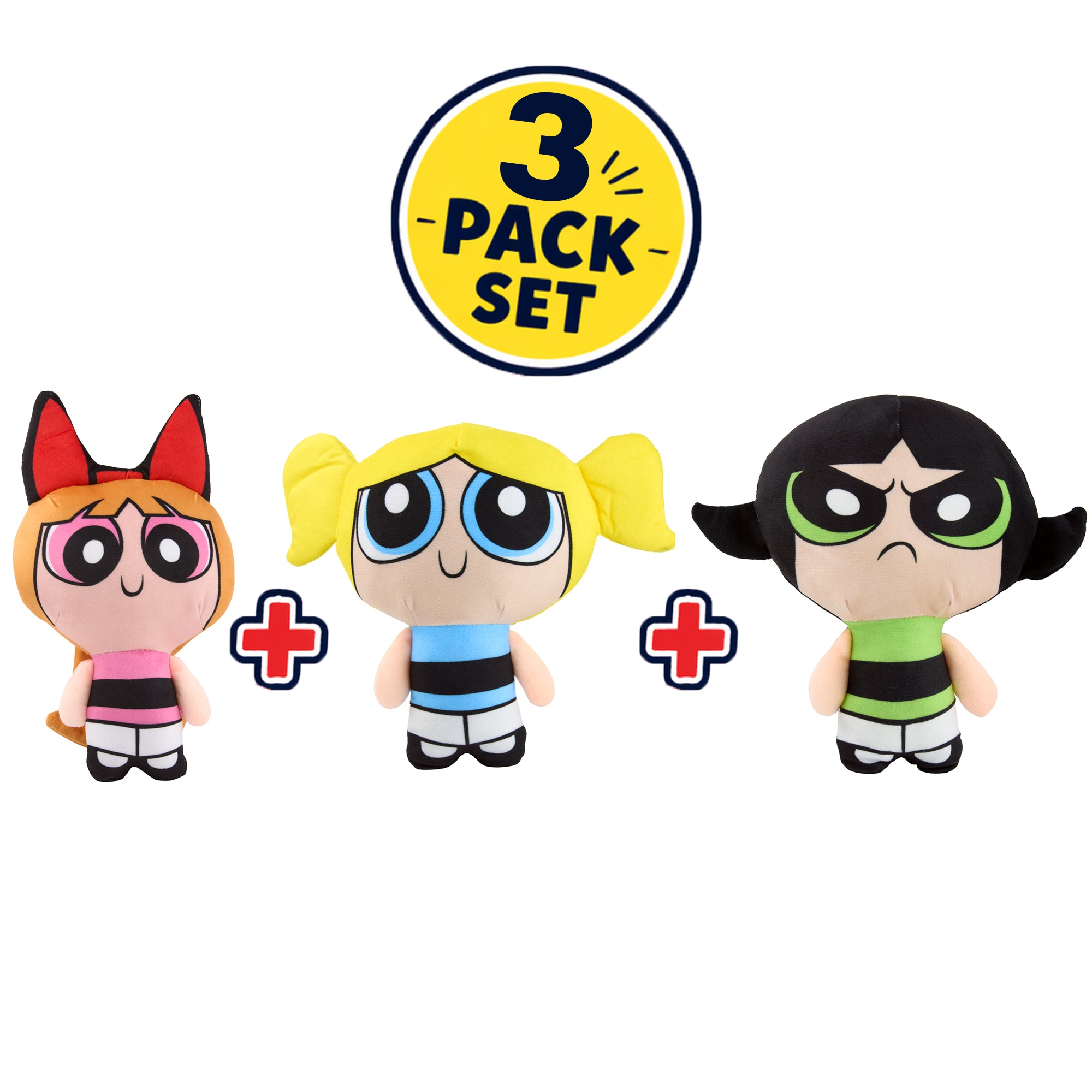 Dog Toy Squeaky Plush 3-Piece Set, The Powerpuff Girls Characters, Blossom, Bubbles, Buttercup