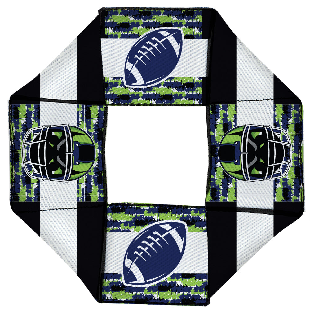 Dog Toy Squeaky Octagon Flyer - Football + Helmet/Scribble Stripe Black/White/Neon Green/Blue Dog Toy Squeaky Octagon Flyer Buckle-Down   