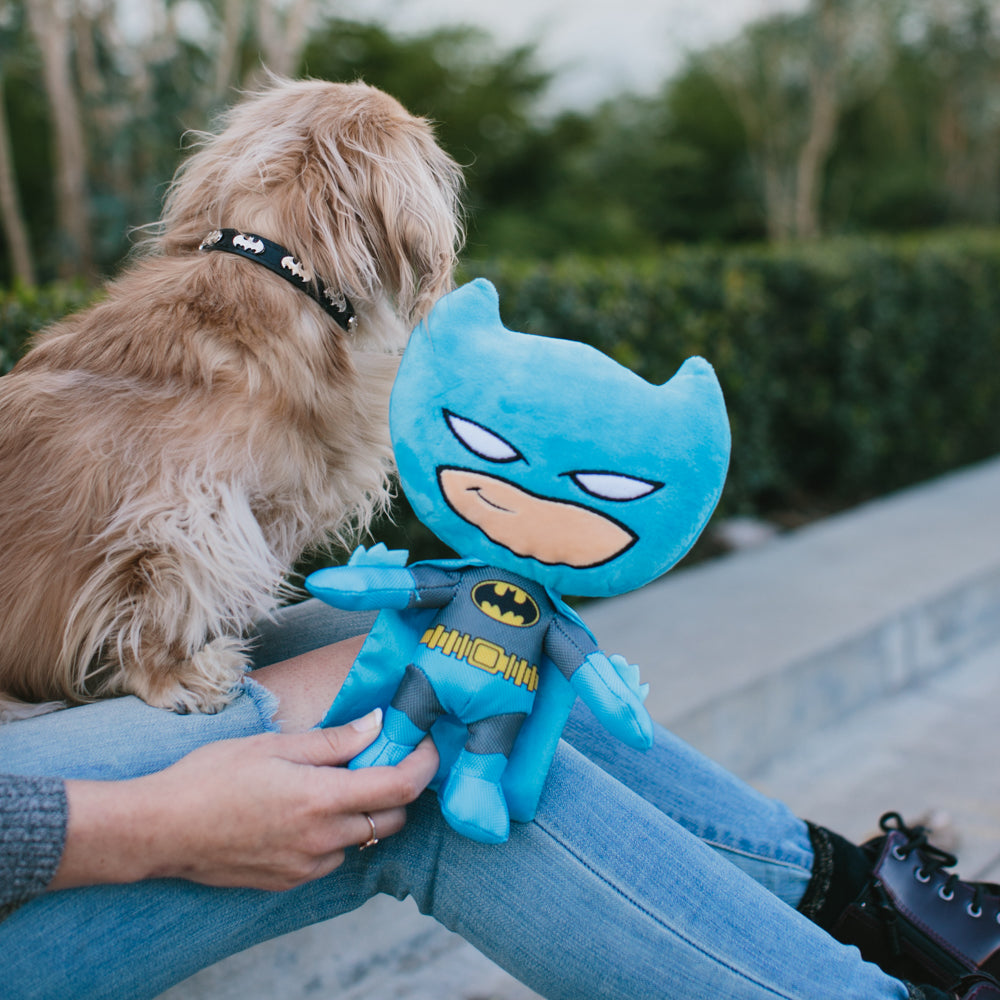 Dog Toy Squeaker Plush - Batman Full Body Standing Pose with Blue Cape Dog Toy Squeaky Plush DC Comics