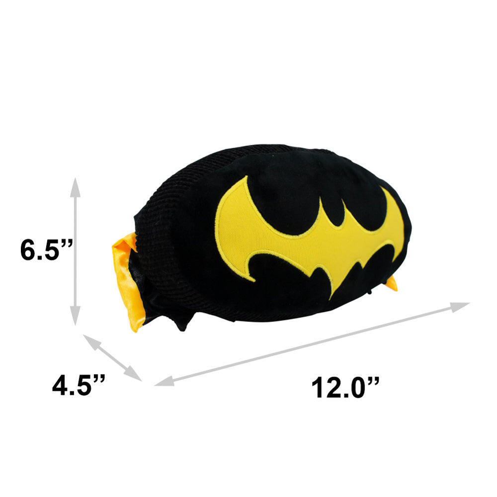 Dog Toy Squeaker Plush - DC Legion of Super-Pets Batman Dog Ace the Bat Hound Bat Logo with Cape Black Yellow Dog Toy Squeaky Plush DC Comics
